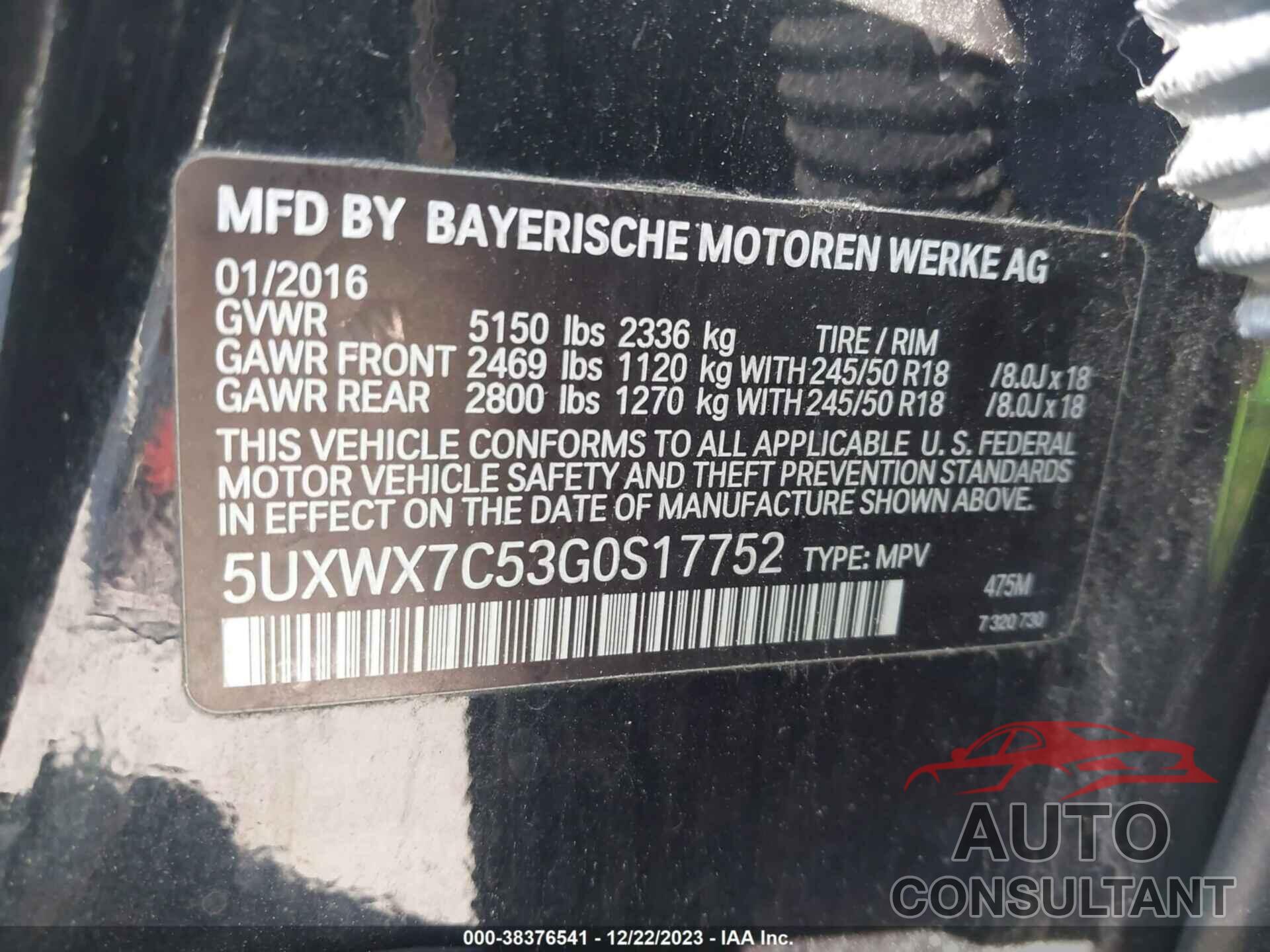BMW X3 2016 - 5UXWX7C53G0S17752