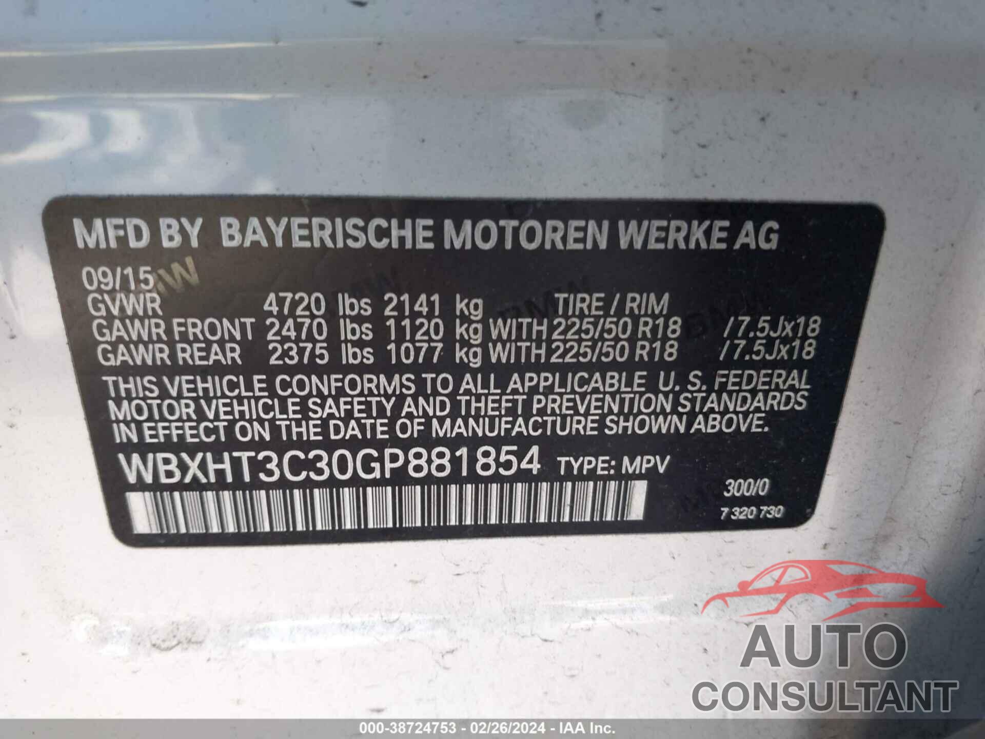 BMW X1 2016 - WBXHT3C30GP881854