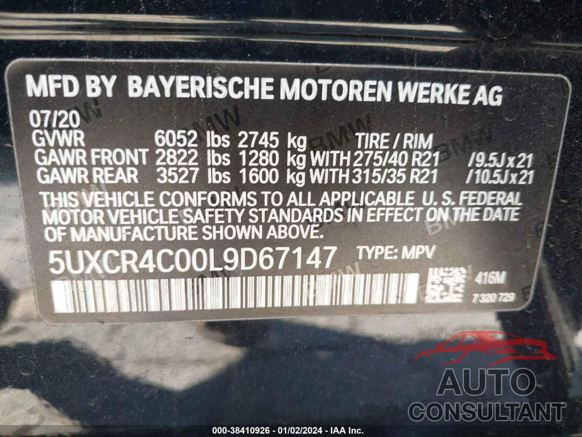 BMW X5 2020 - 5UXCR4C00L9D67147