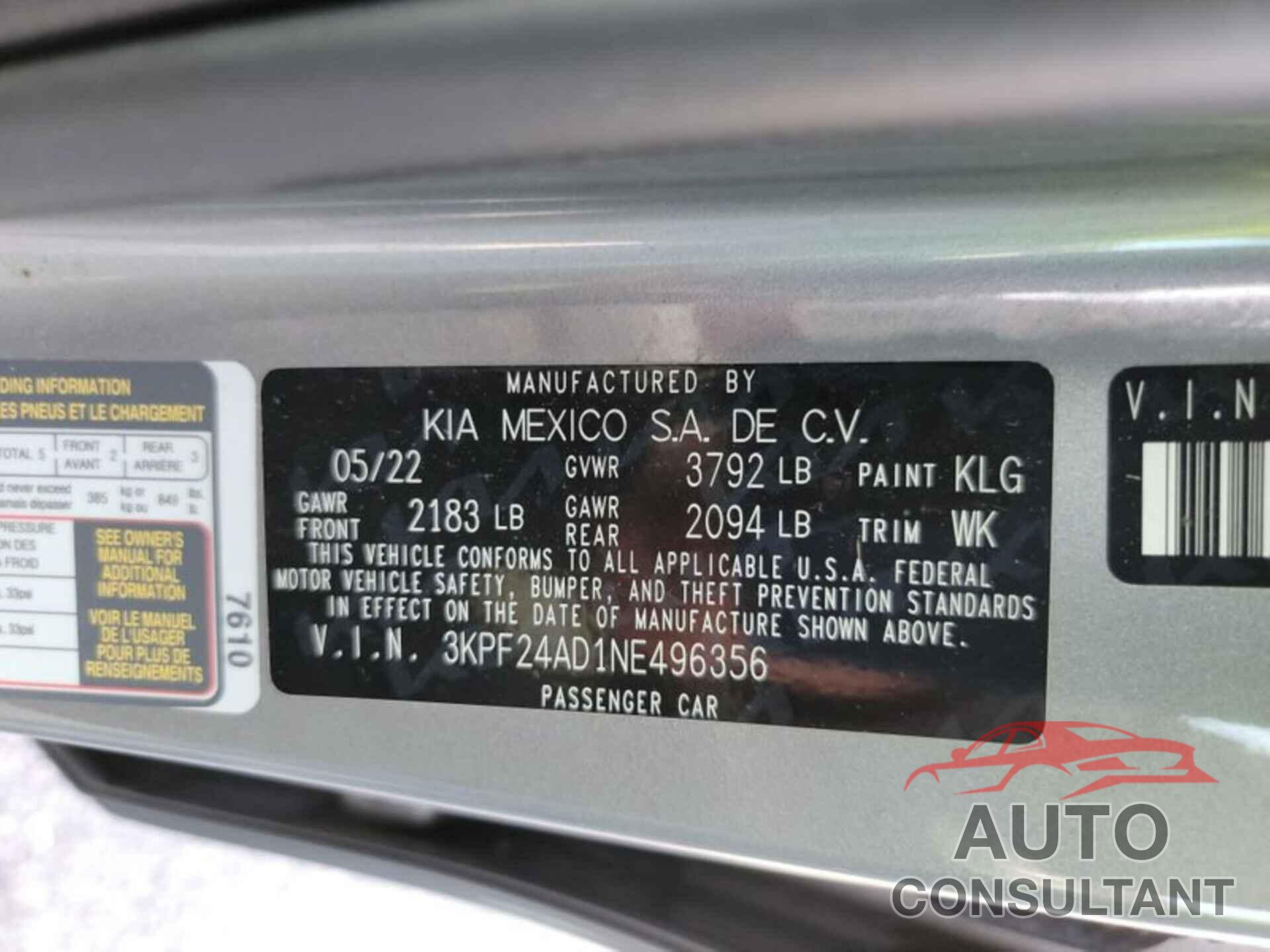 KIA FORTE 2022 - 3KPF24AD1NE496356