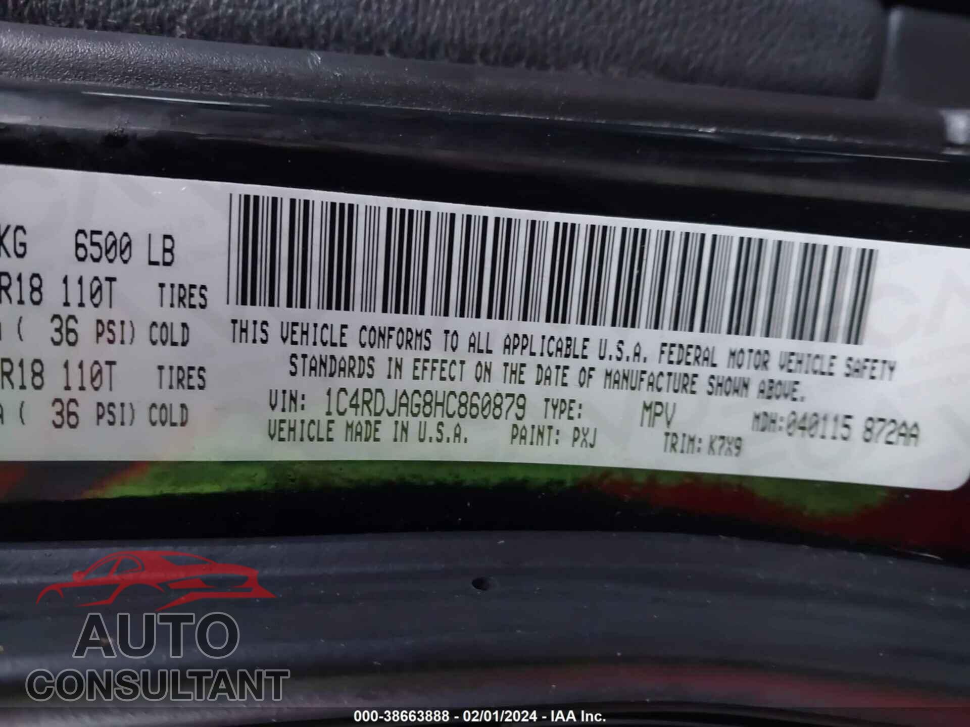 DODGE DURANGO 2017 - 1C4RDJAG8HC860879