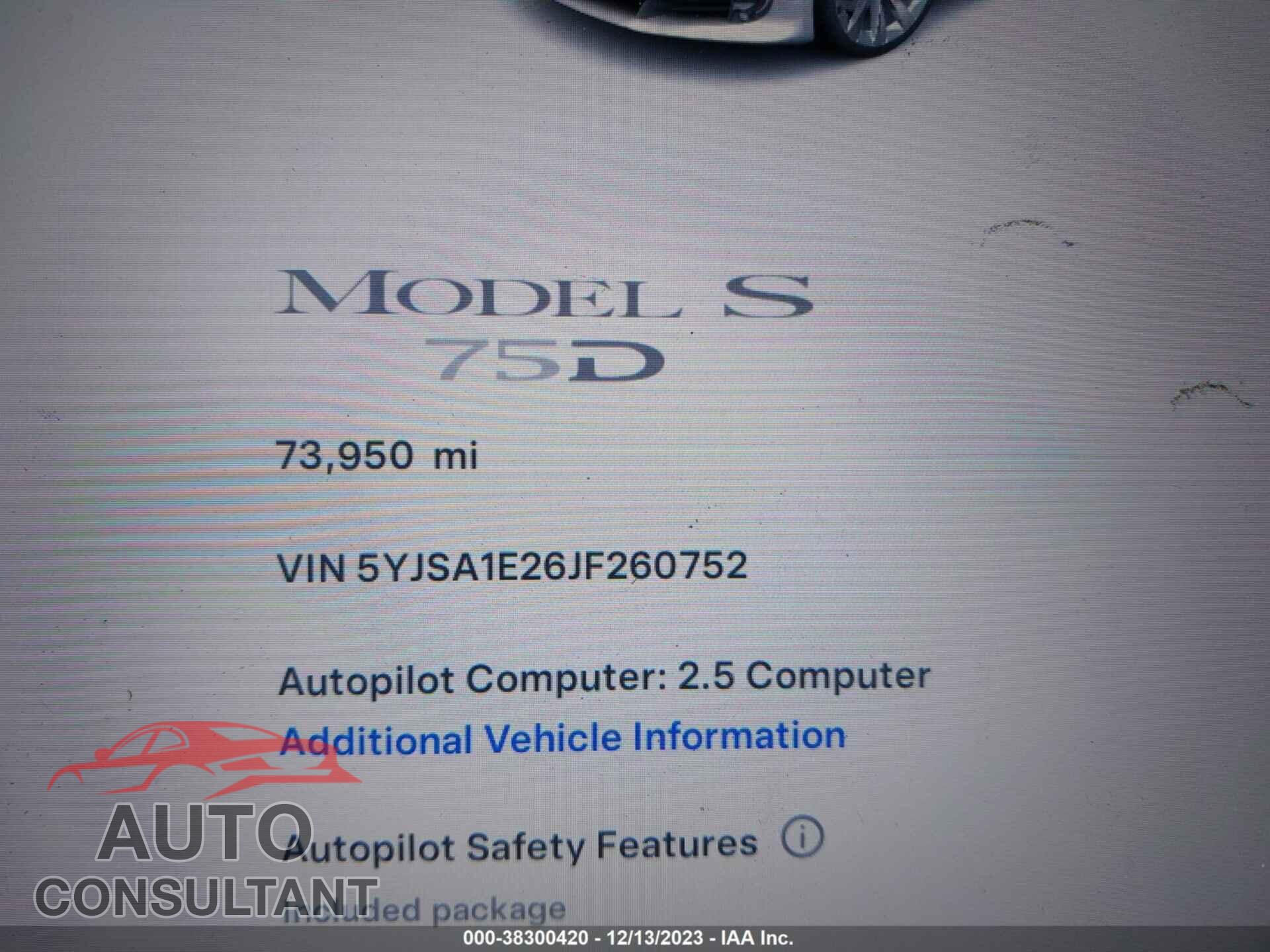 TESLA MODEL S 2018 - 5YJSA1E26JF260752