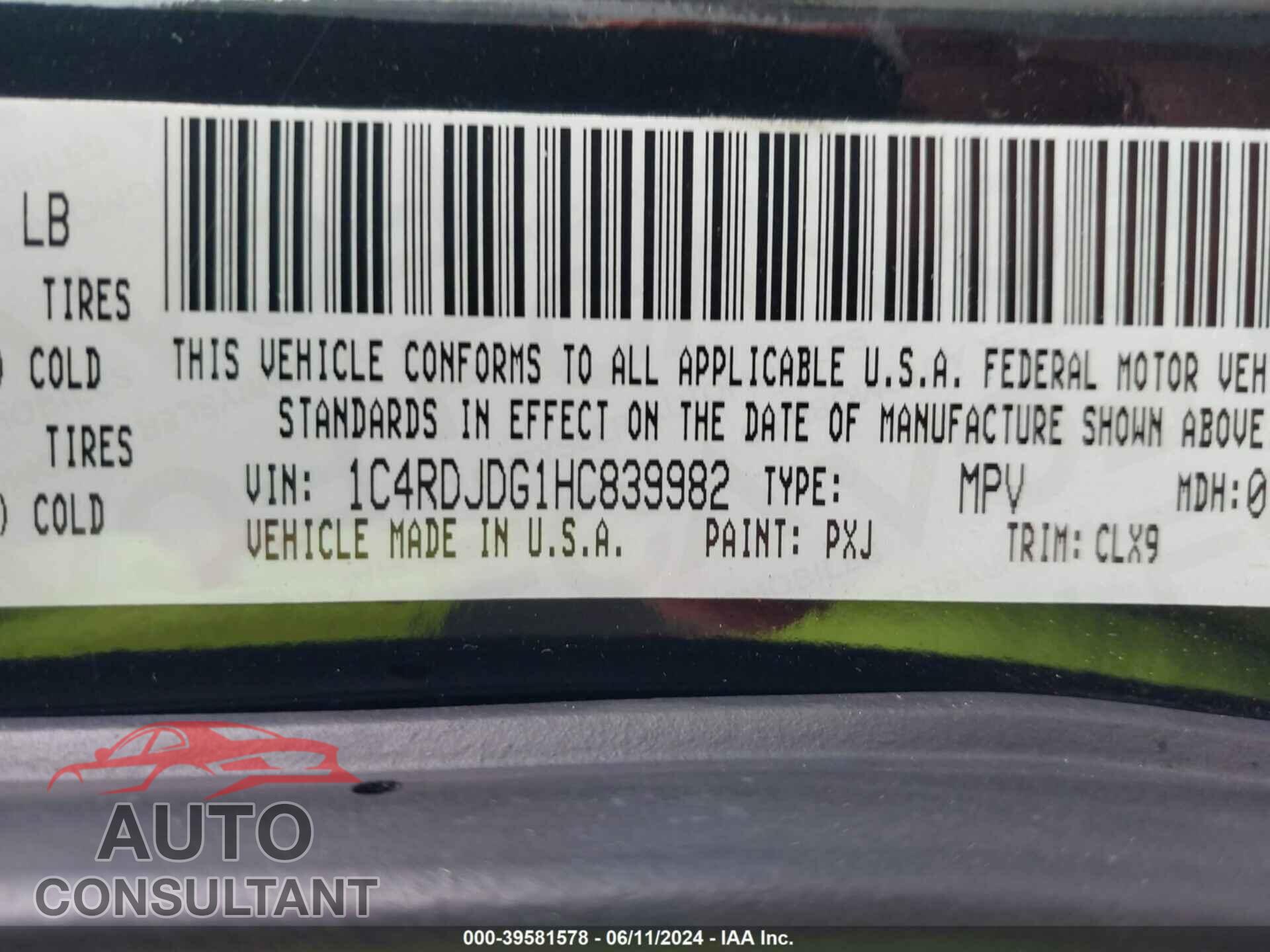 DODGE DURANGO 2017 - 1C4RDJDG1HC839982