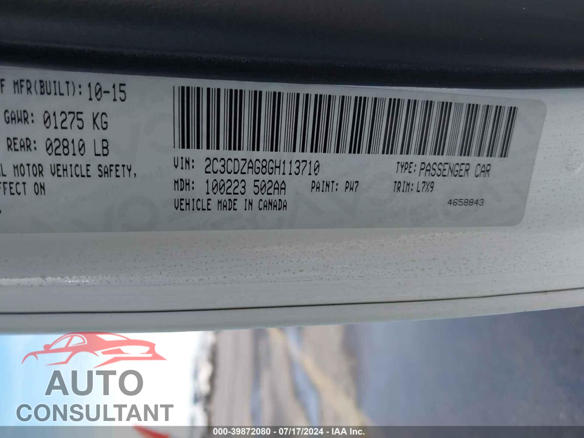 DODGE CHALLENGER 2016 - 2C3CDZAG8GH113710