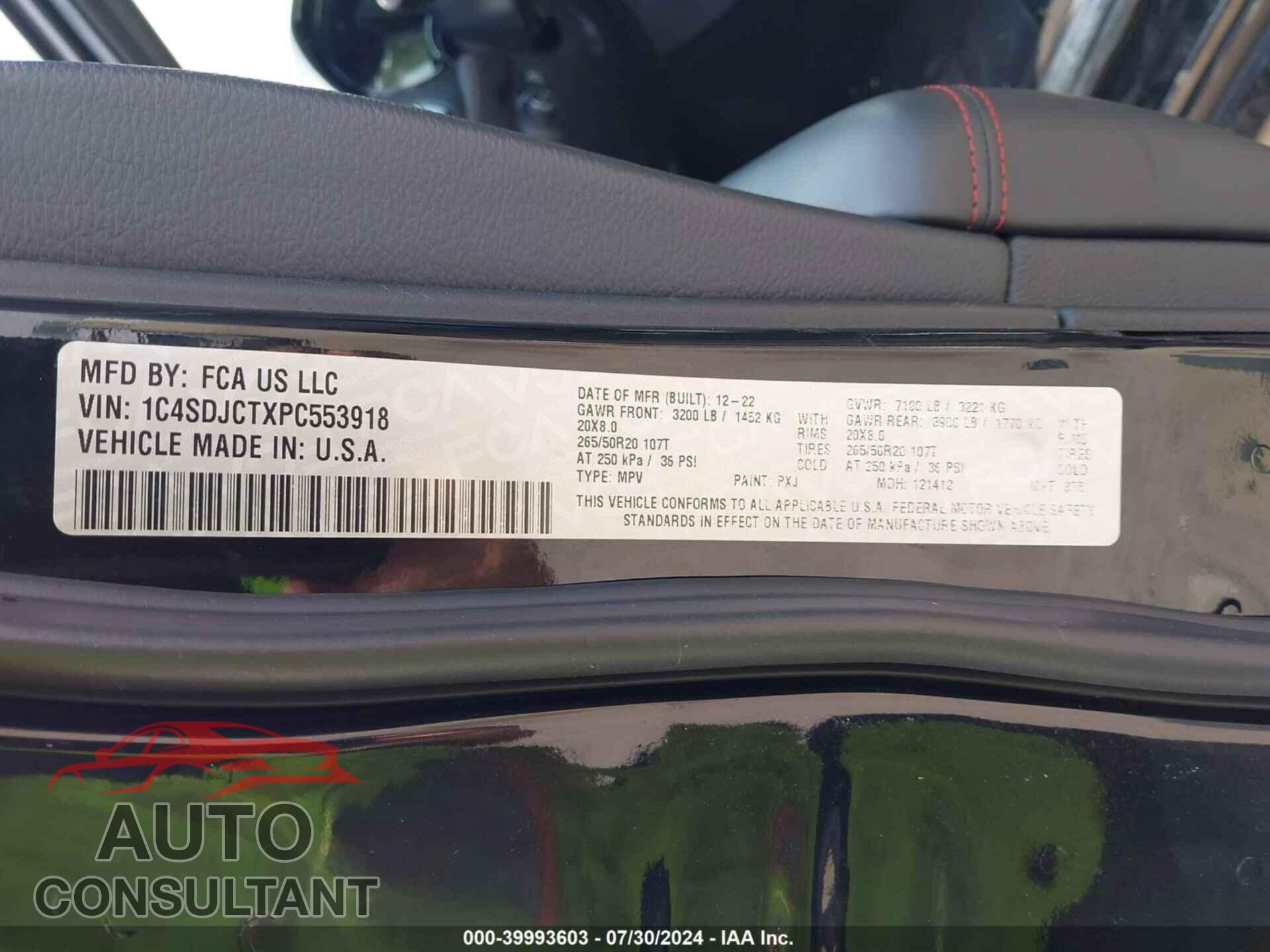 DODGE DURANGO 2023 - 1C4SDJCTXPC553918