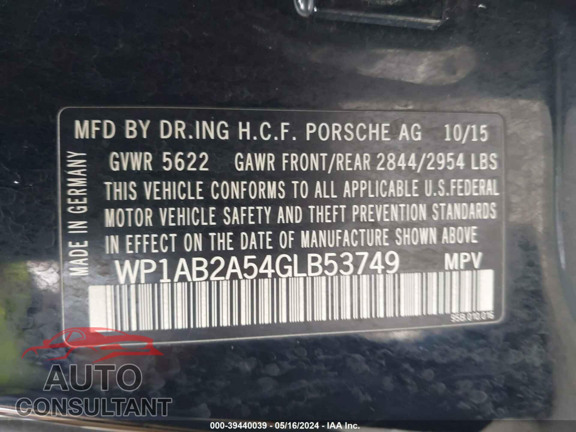 PORSCHE MACAN 2016 - WP1AB2A54GLB53749