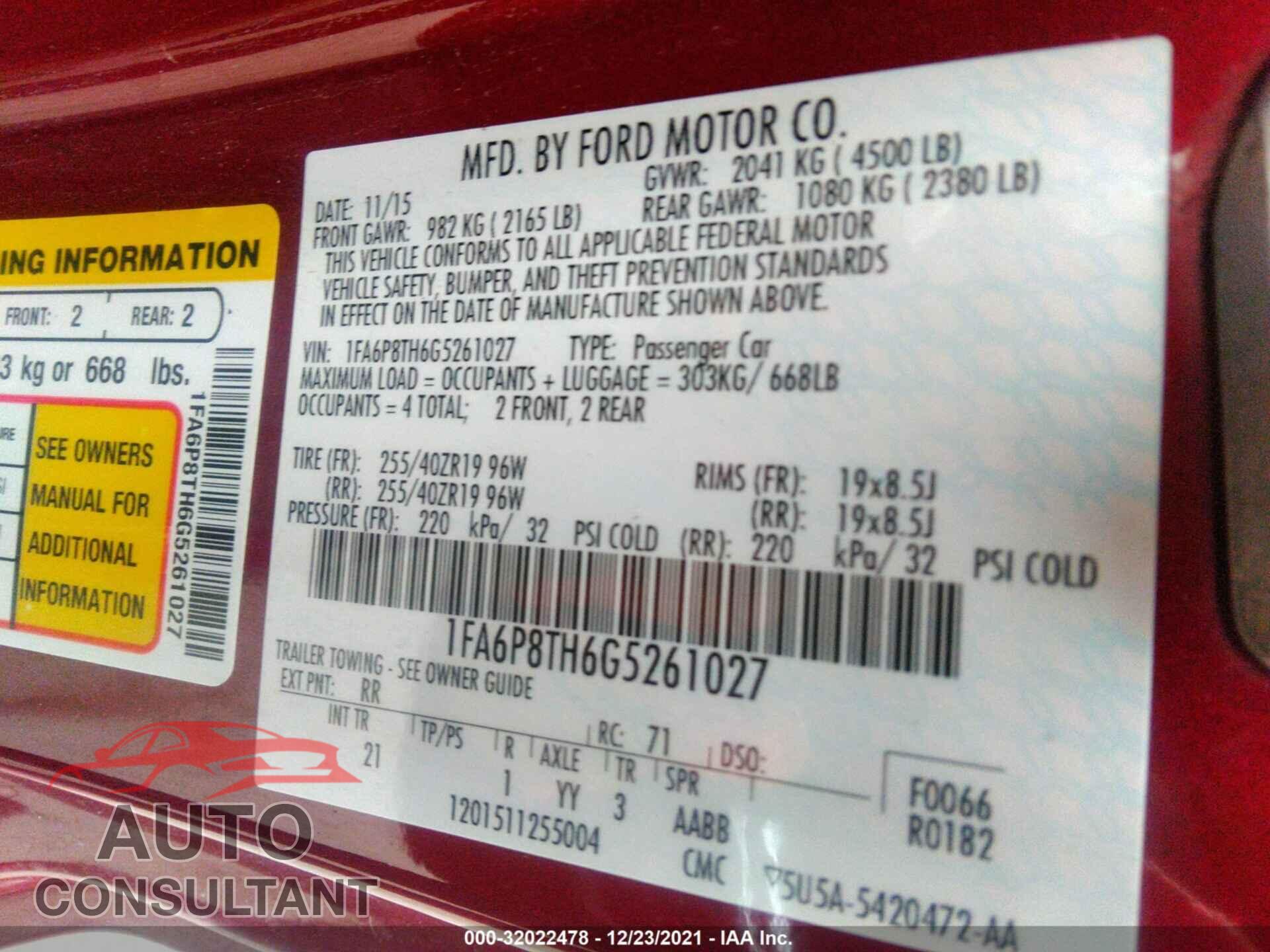 FORD MUSTANG 2016 - 1FA6P8TH6G5261027