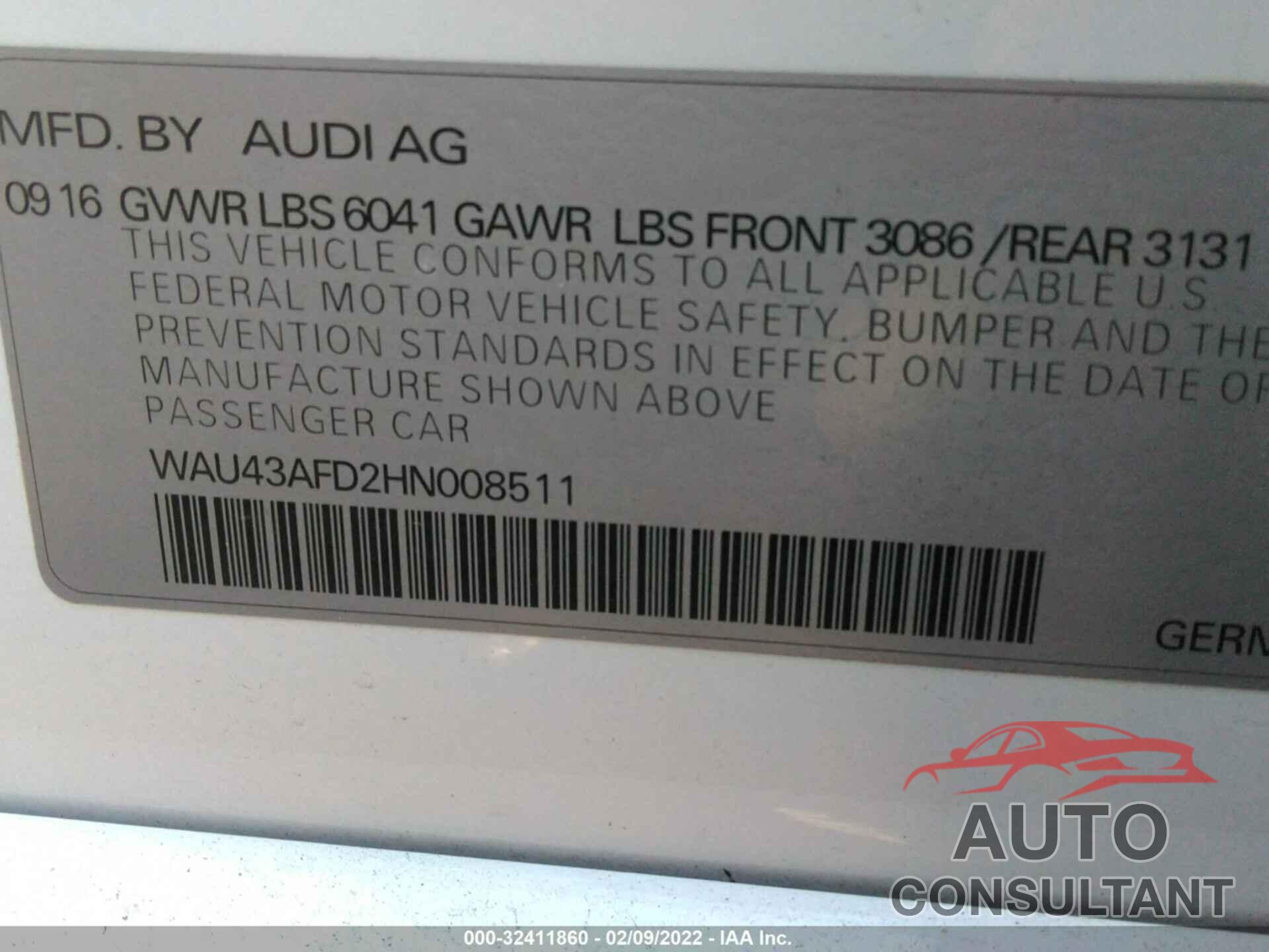 AUDI A8 L 2017 - WAU43AFD2HN008511