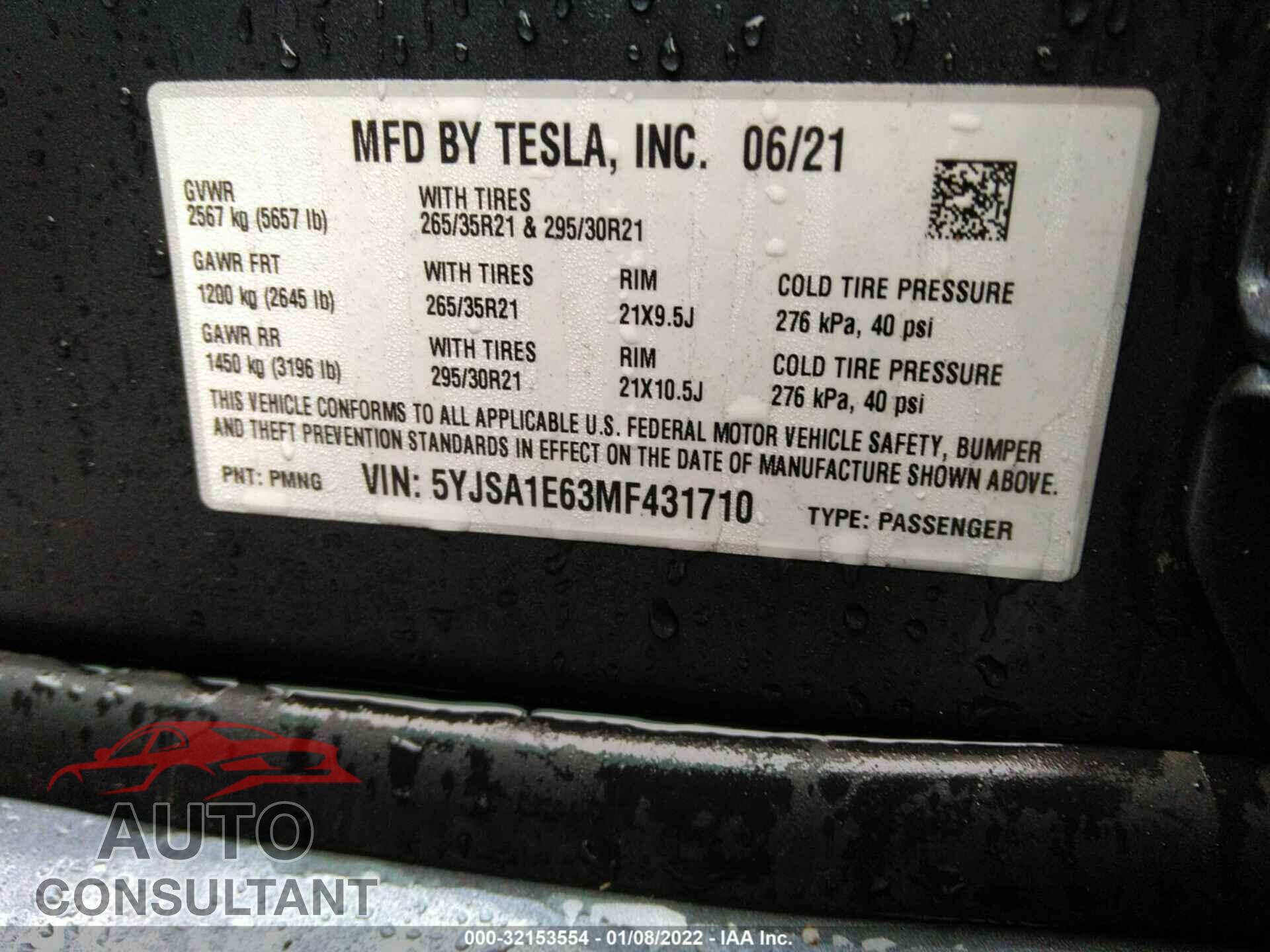 TESLA MODEL S 2021 - 5YJSA1E63MF431710