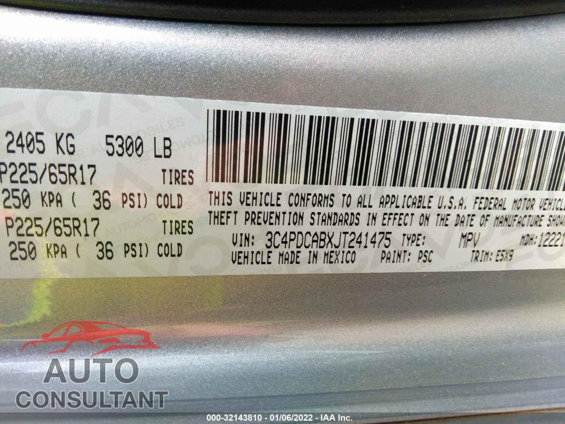DODGE JOURNEY 2018 - 3C4PDCABXJT241475