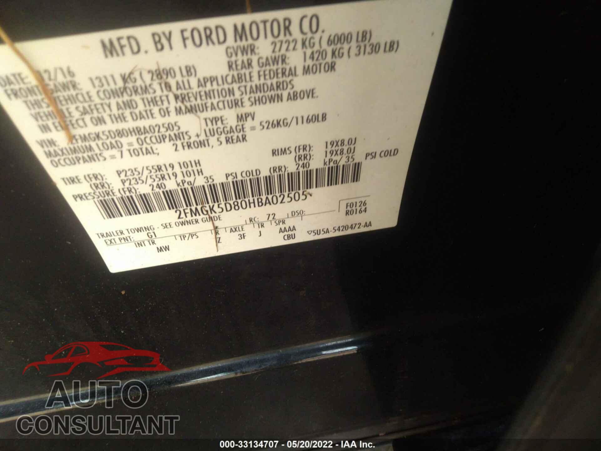 FORD FLEX 2017 - 2FMGK5D80HBA02505