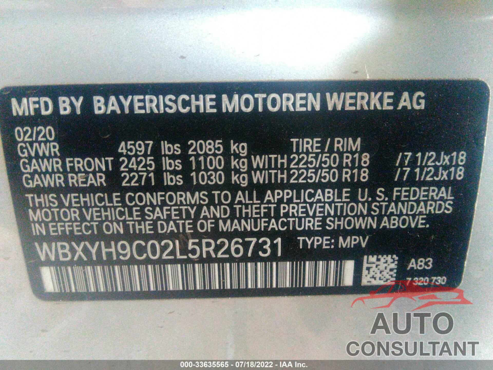BMW X2 2020 - WBXYH9C02L5R26731