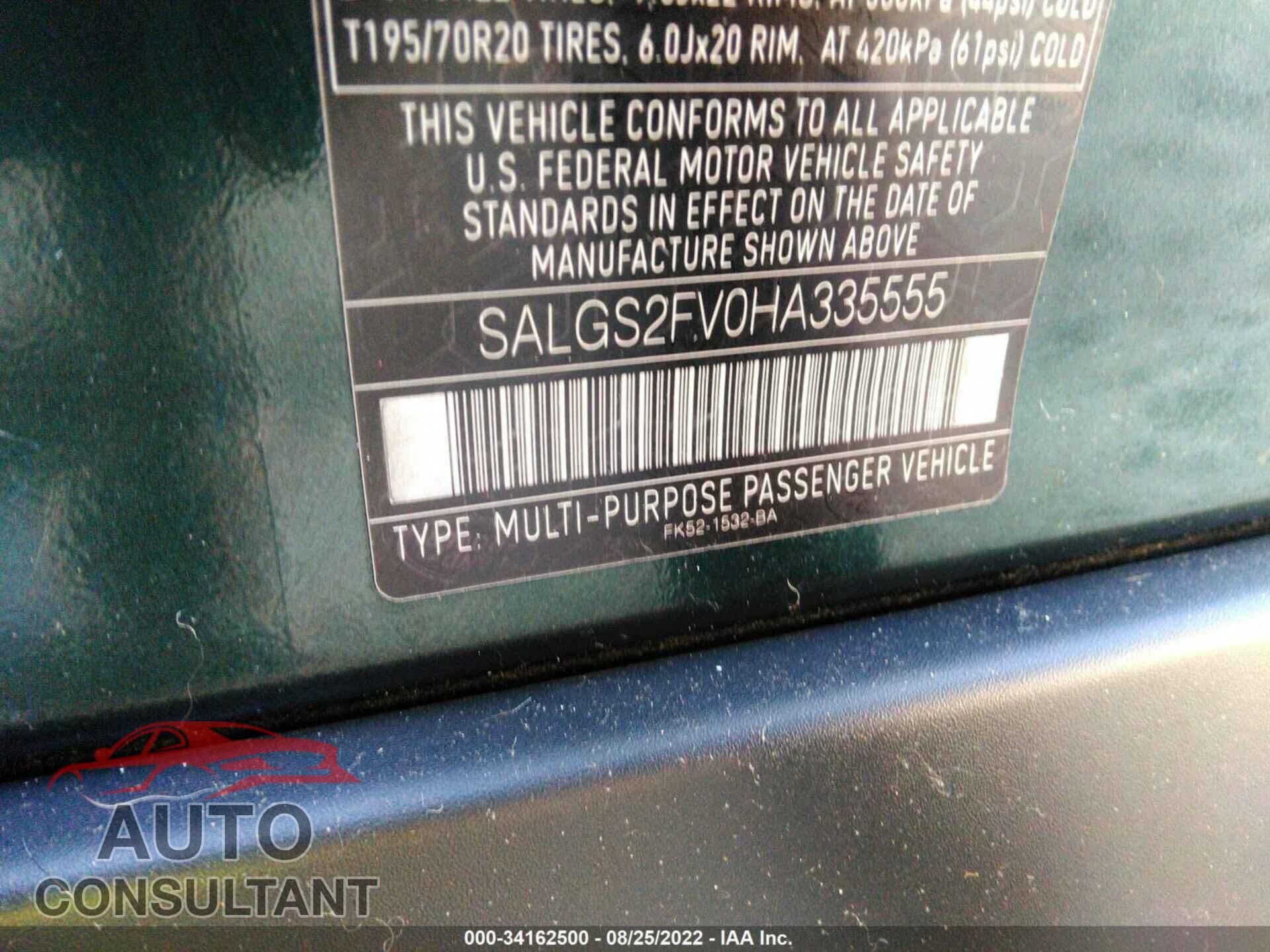 LAND ROVER RANGE ROVER 2017 - SALGS2FV0HA335555