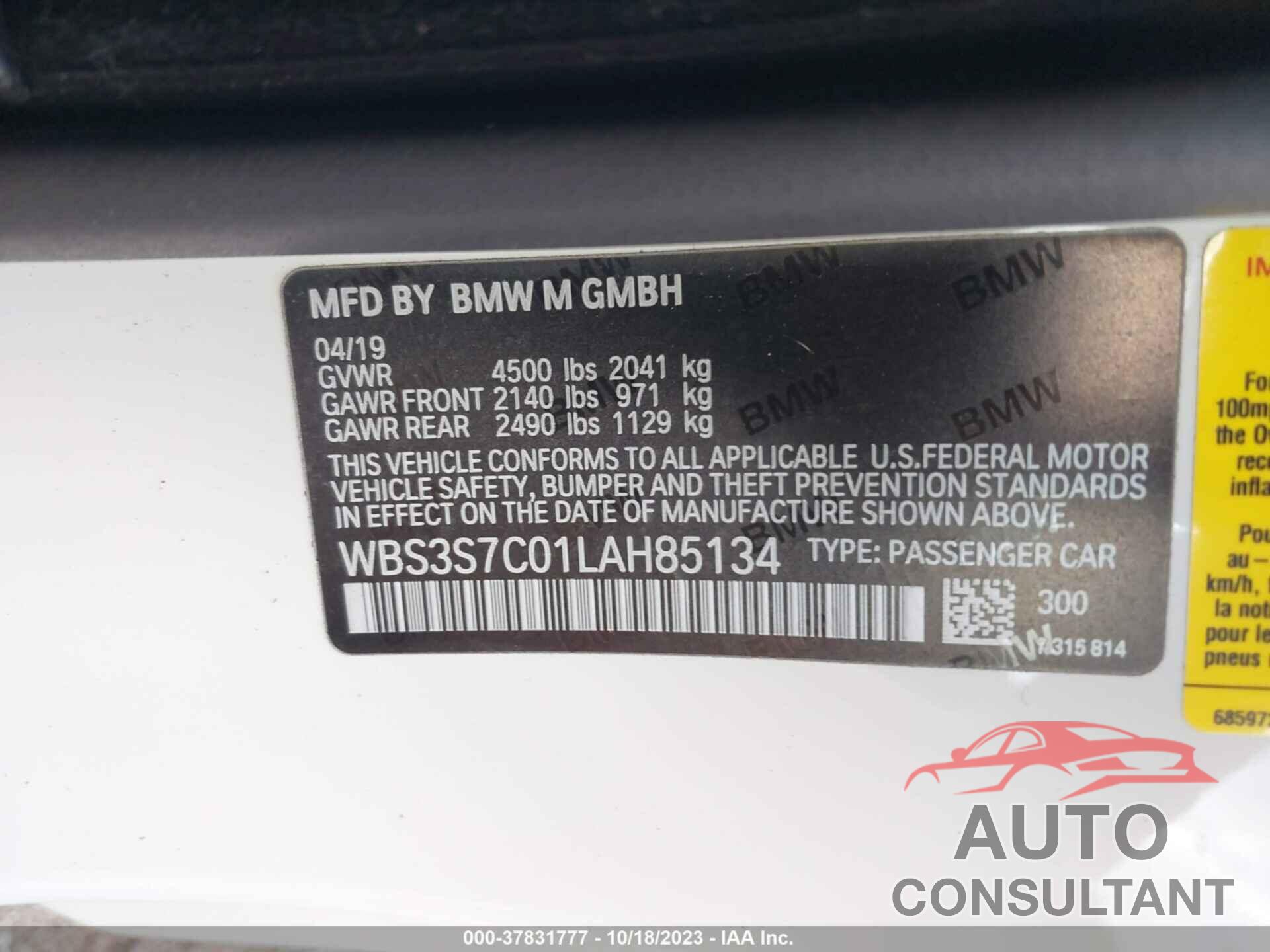 BMW M4 2020 - WBS3S7C01LAH85134
