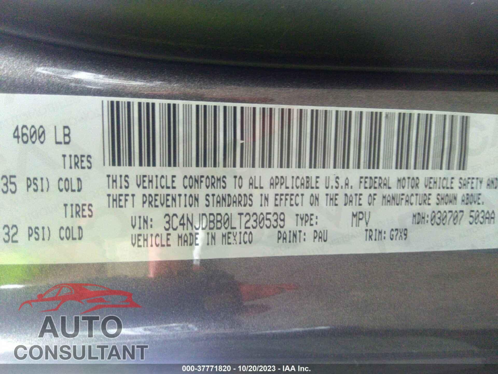JEEP COMPASS 2020 - 3C4NJDBB0LT230539