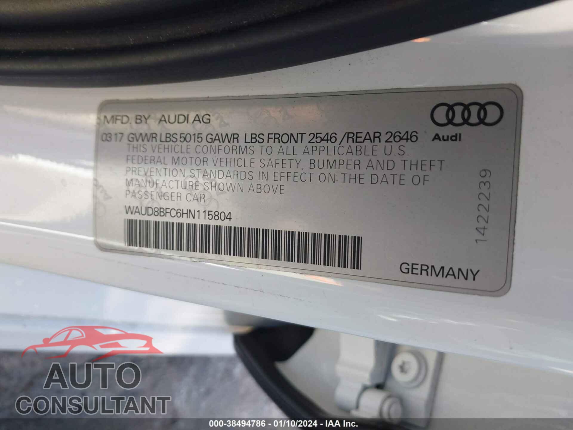 AUDI A6 2017 - WAUD8BFC6HN115804