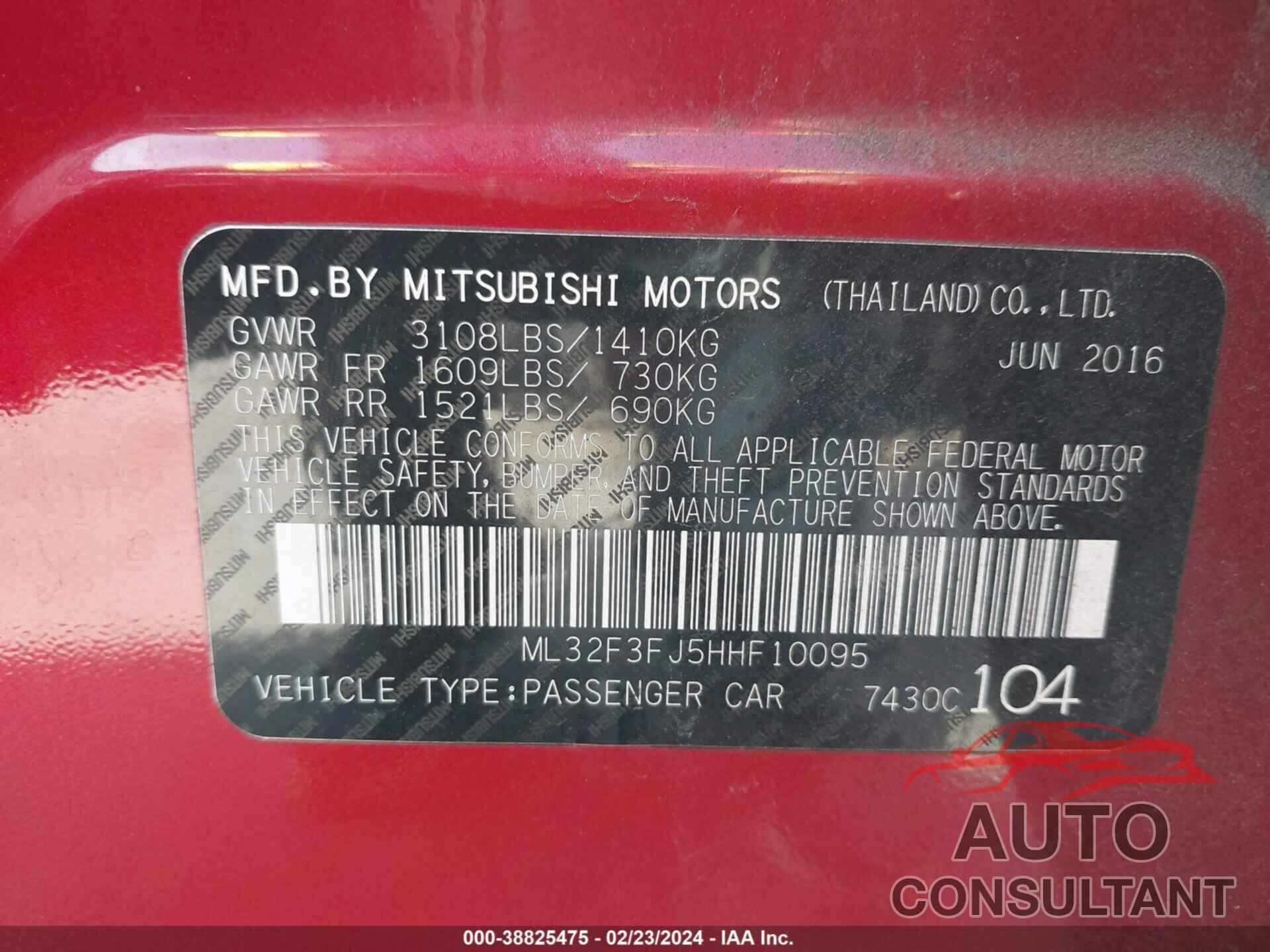 MITSUBISHI MIRAGE G4 2017 - ML32F3FJ5HHF10095