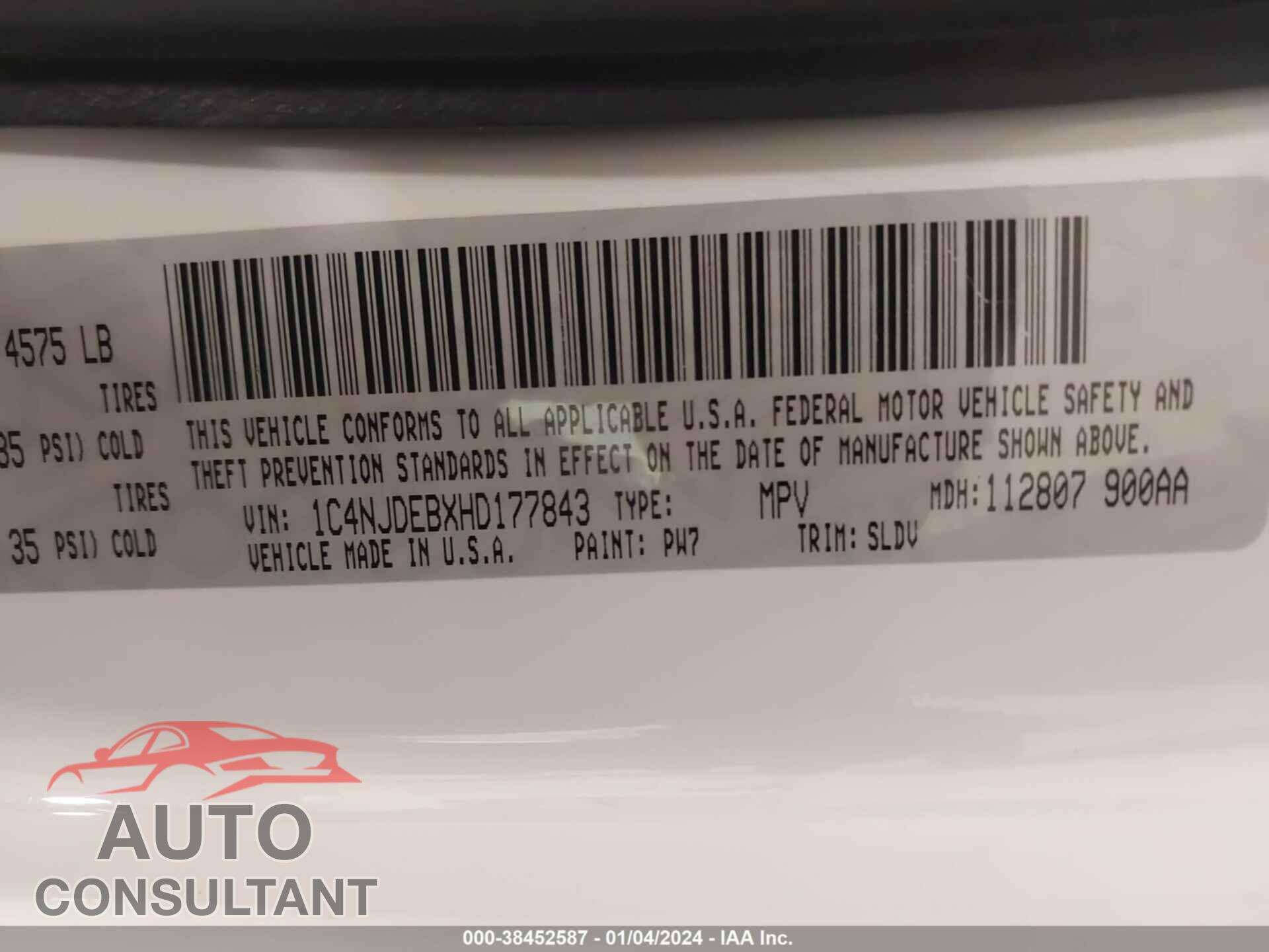 JEEP COMPASS 2017 - 1C4NJDEBXHD177843