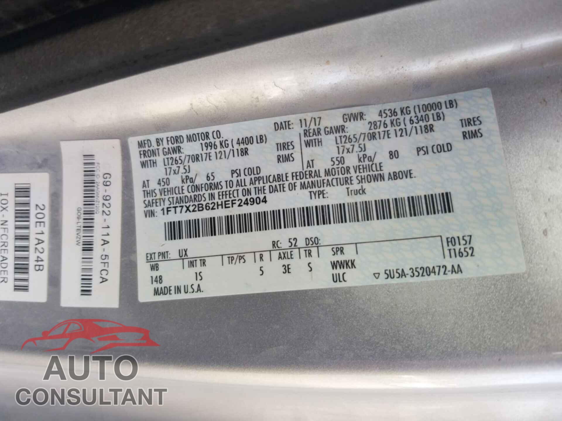 FORD F250 2017 - 1FT7X2B62HEF24904