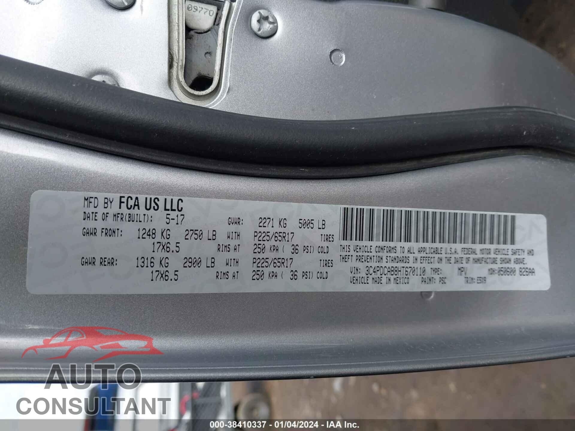 DODGE JOURNEY 2017 - 3C4PDCAB8HT670110