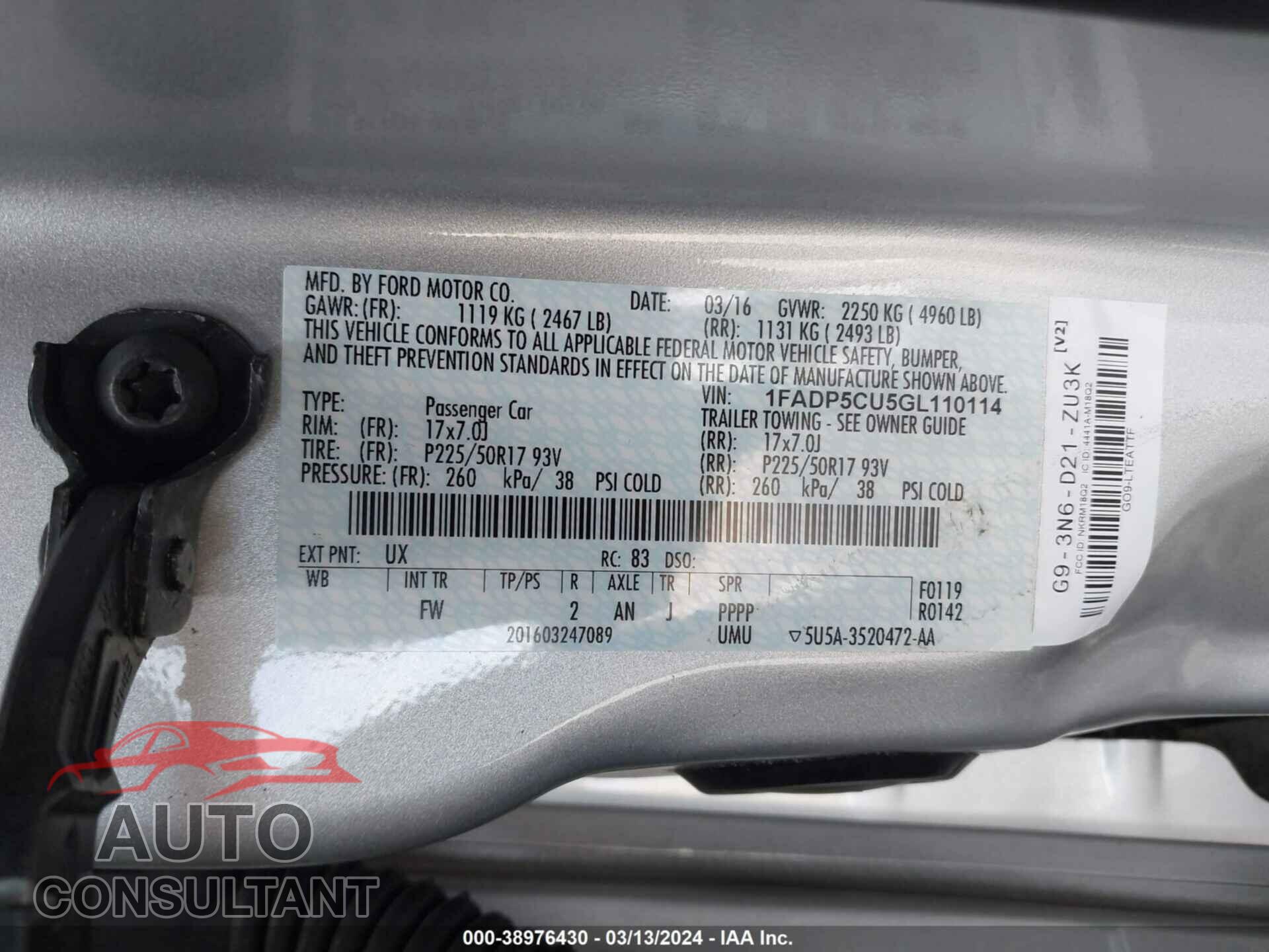 FORD C-MAX ENERGI 2016 - 1FADP5CU5GL110114