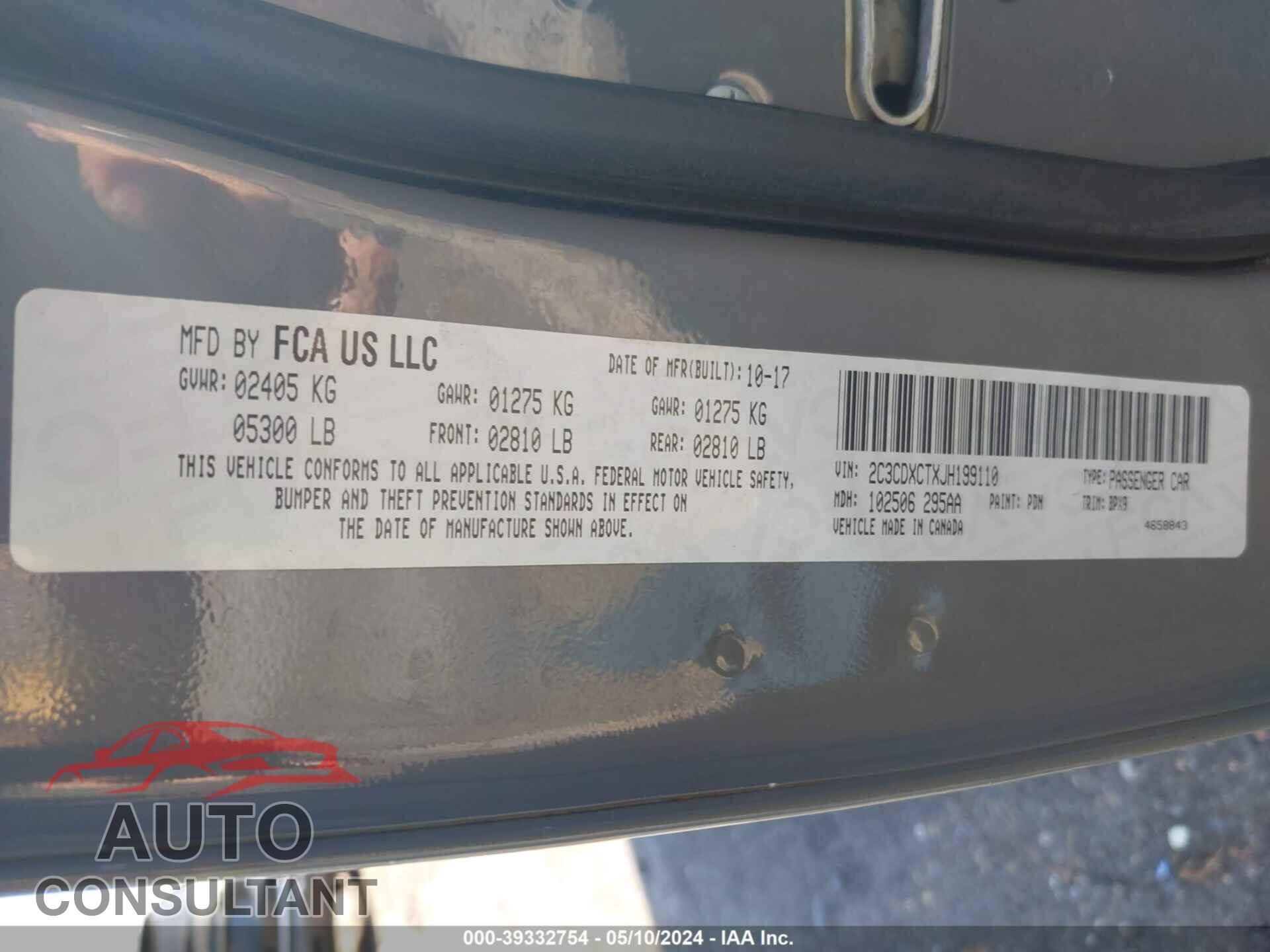 DODGE CHARGER 2018 - 2C3CDXCTXJH199110
