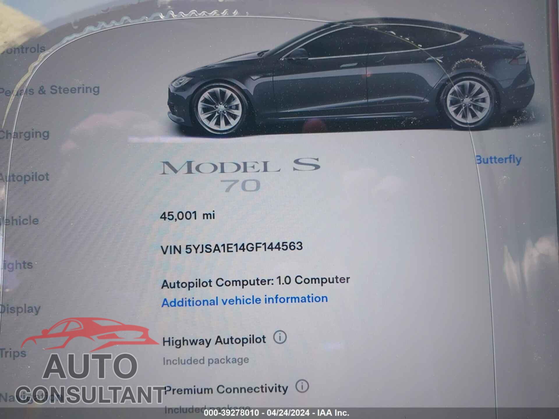 TESLA MODEL S 2016 - 5YJSA1E14GF144563