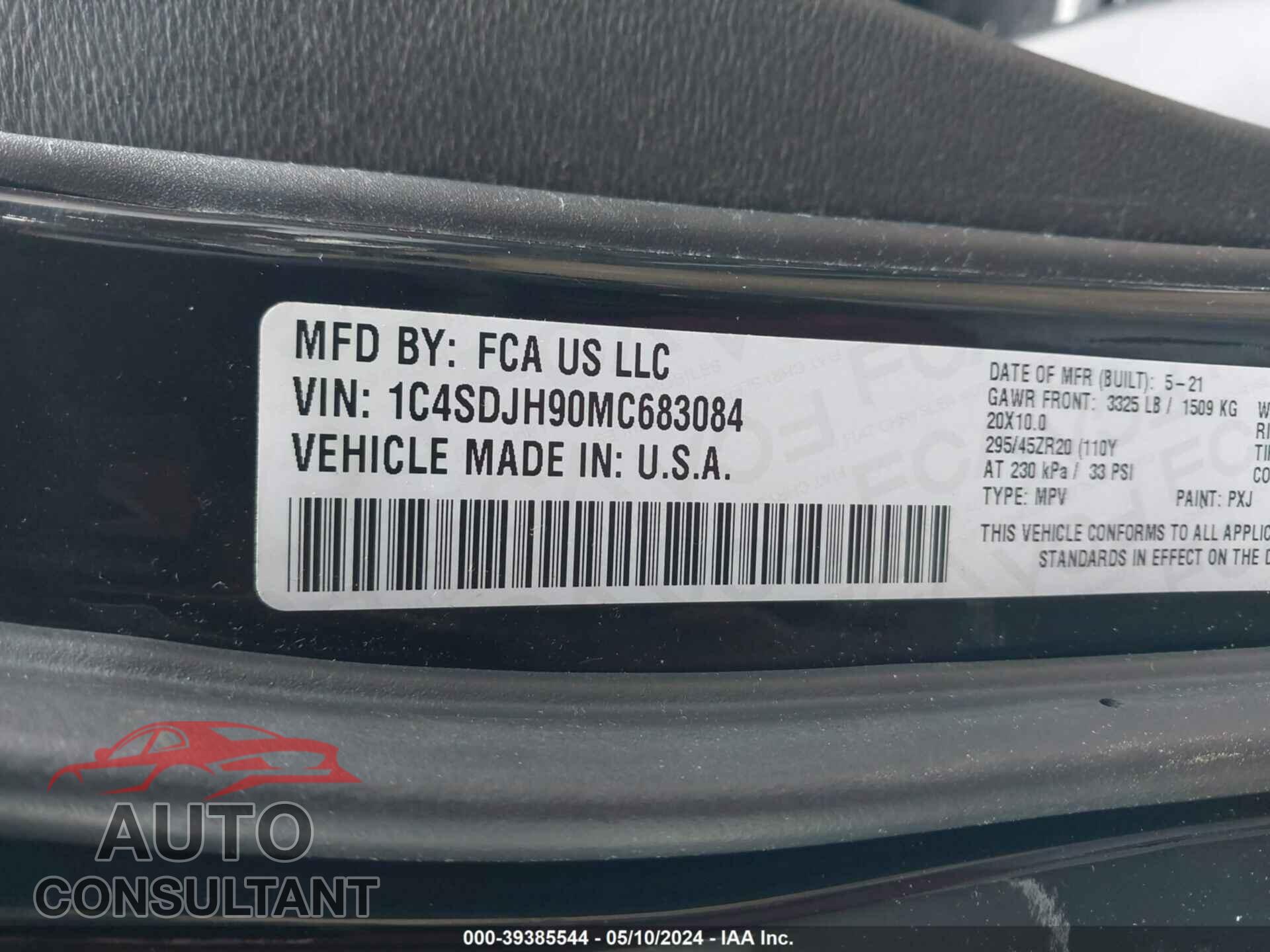 DODGE DURANGO 2021 - 1C4SDJH90MC683084