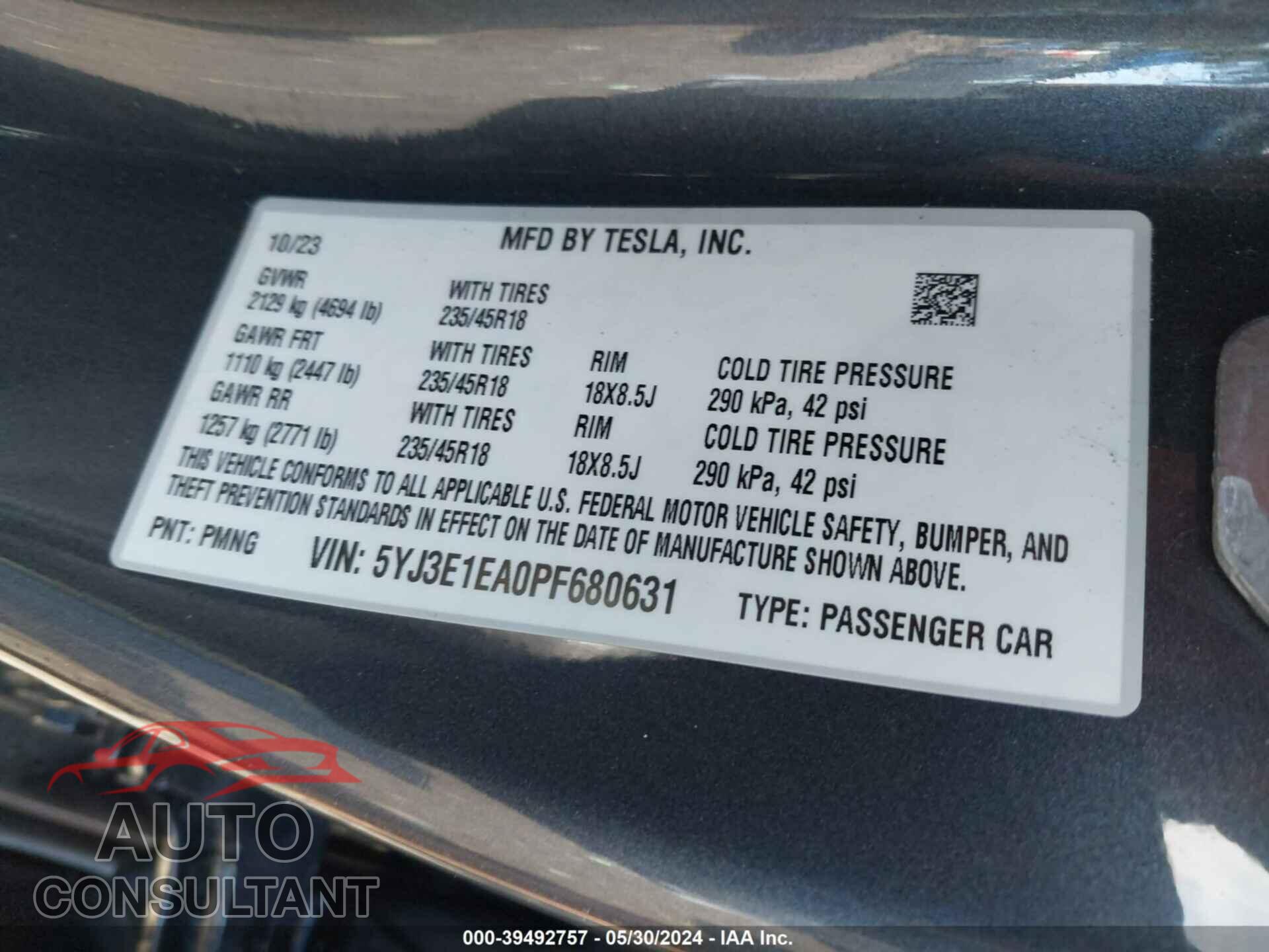 TESLA MODEL 3 2023 - 5YJ3E1EA0PF680631
