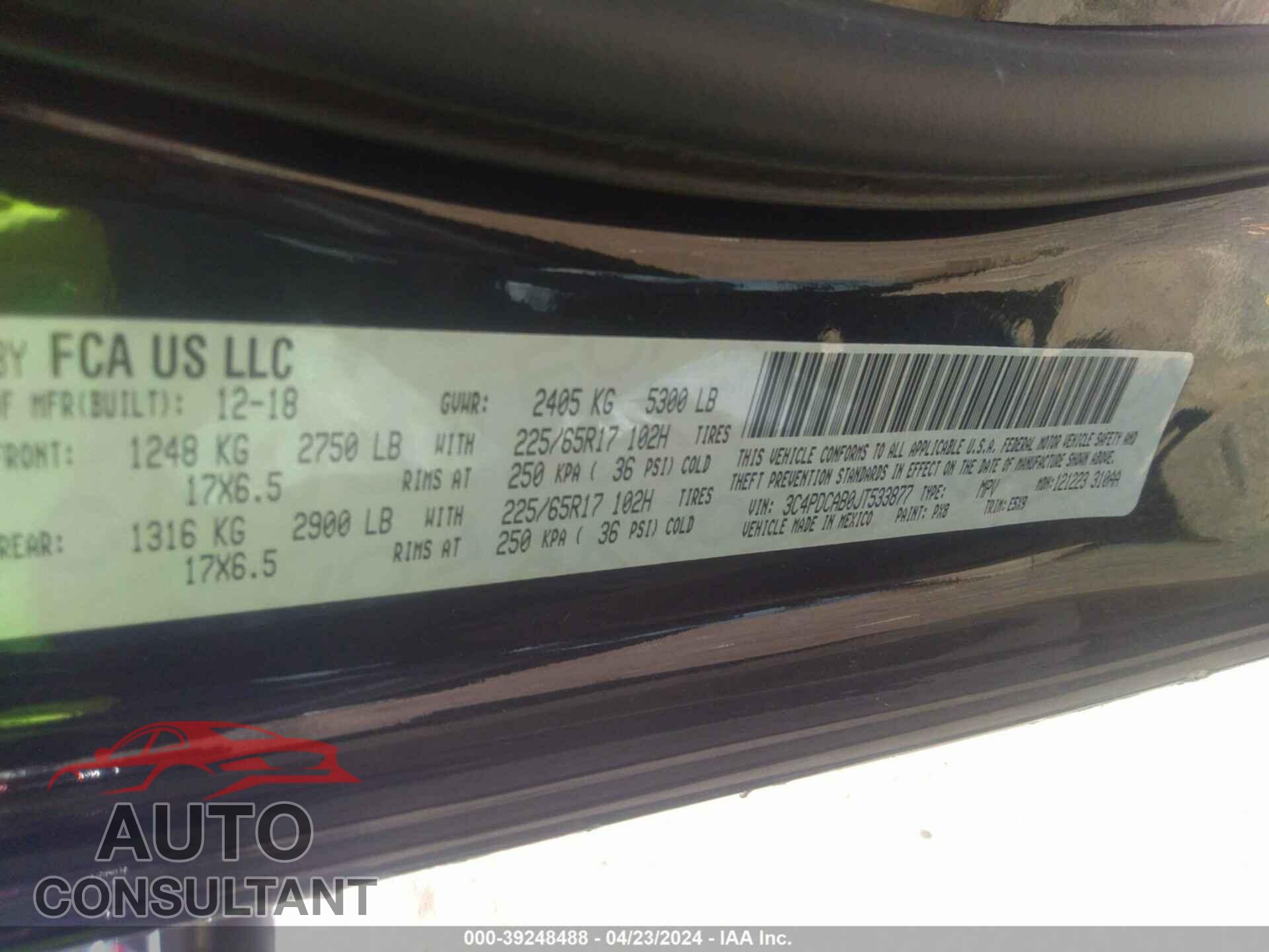 DODGE JOURNEY 2018 - 3C4PDCAB0JT533877