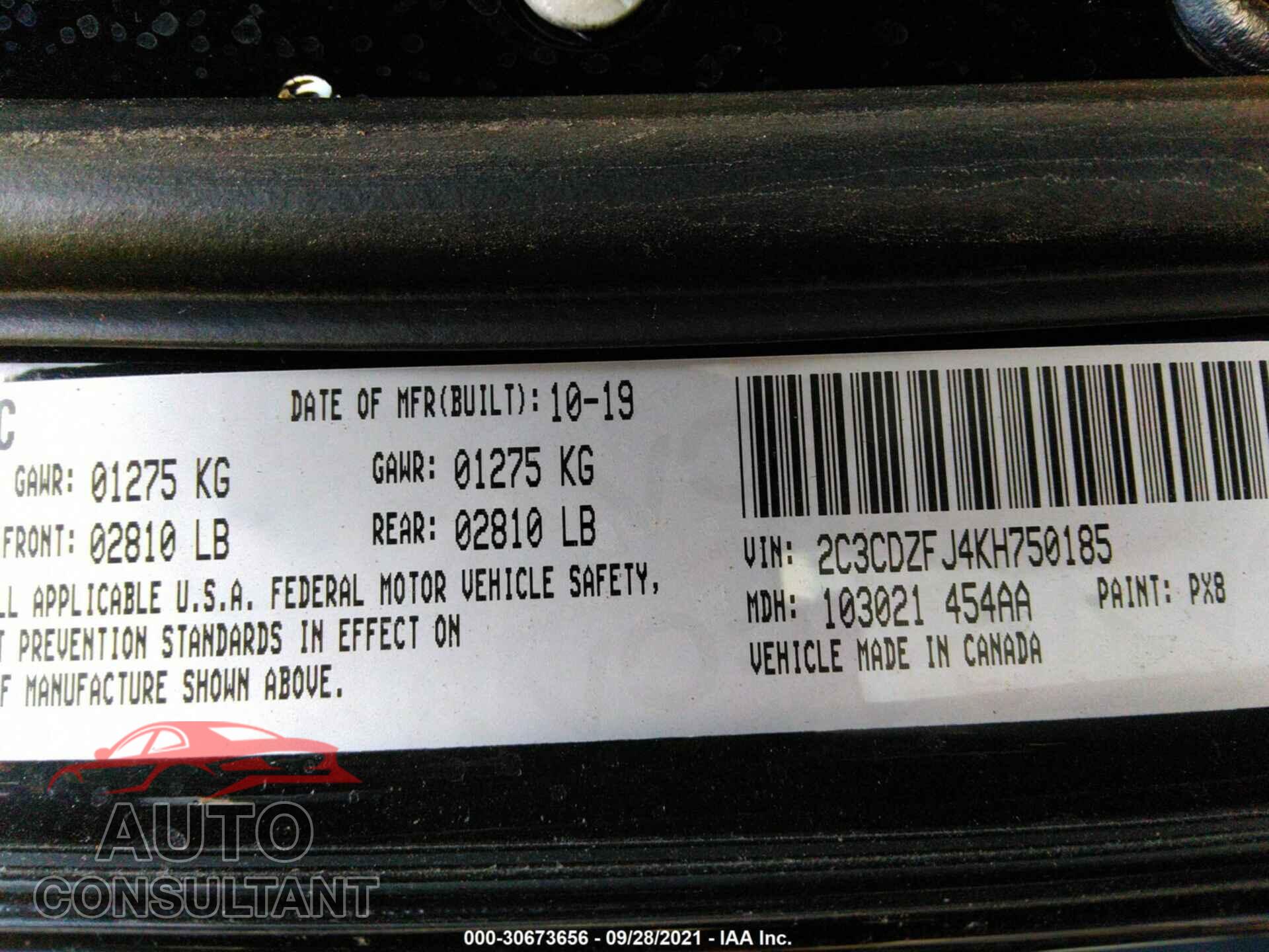 DODGE CHALLENGER 2019 - 2C3CDZFJ4KH750185