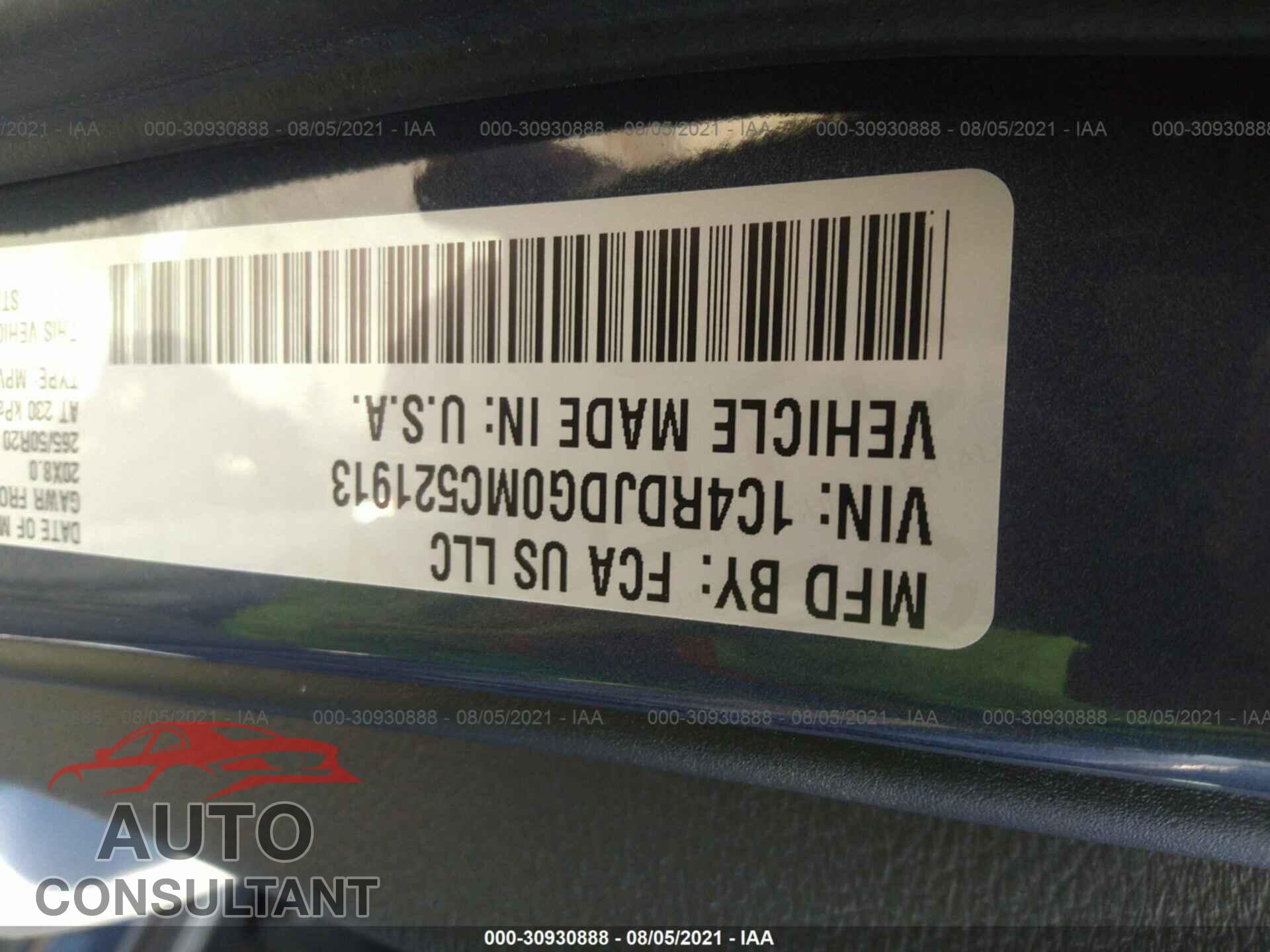 DODGE DURANGO 2021 - 1C4RDJDG0MC521913