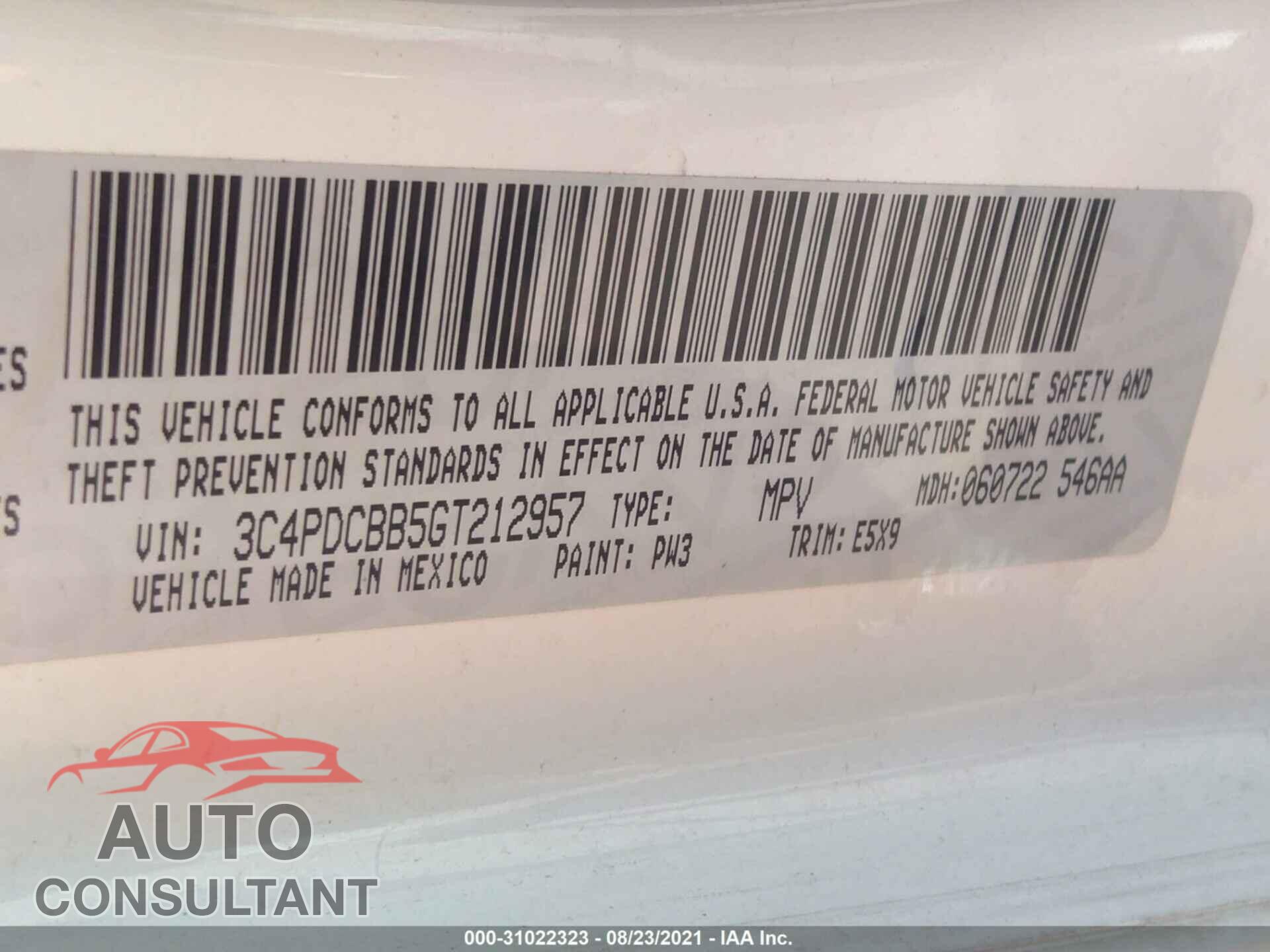 DODGE JOURNEY 2016 - 3C4PDCBB5GT212957