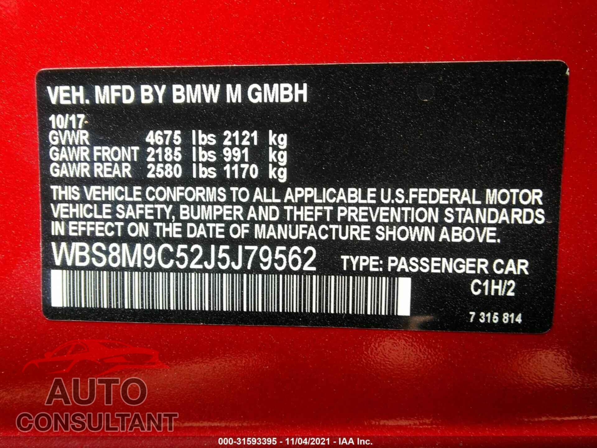 BMW M3 2018 - WBS8M9C52J5J79562