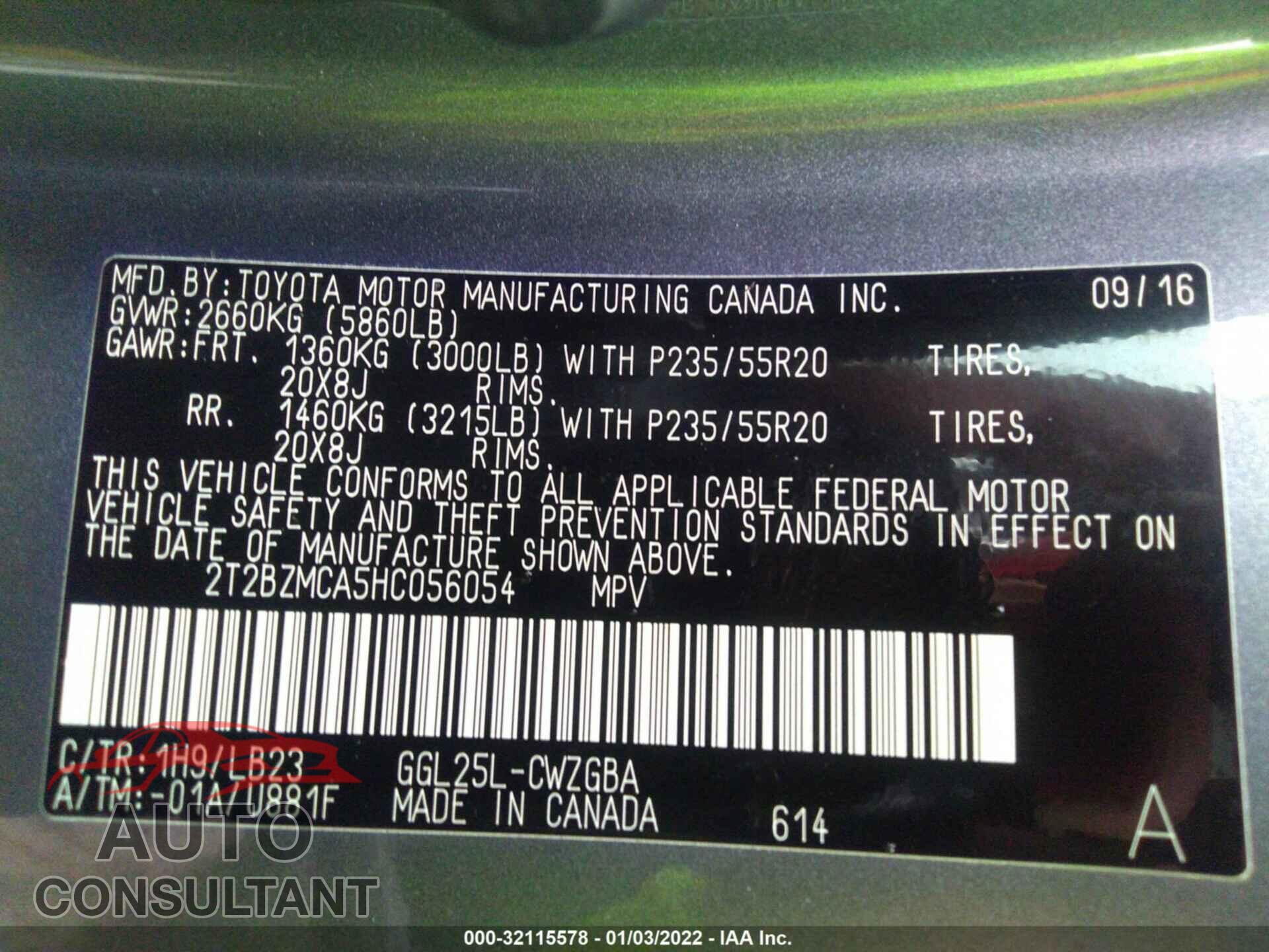 LEXUS RX 2017 - 2T2BZMCA5HC056054