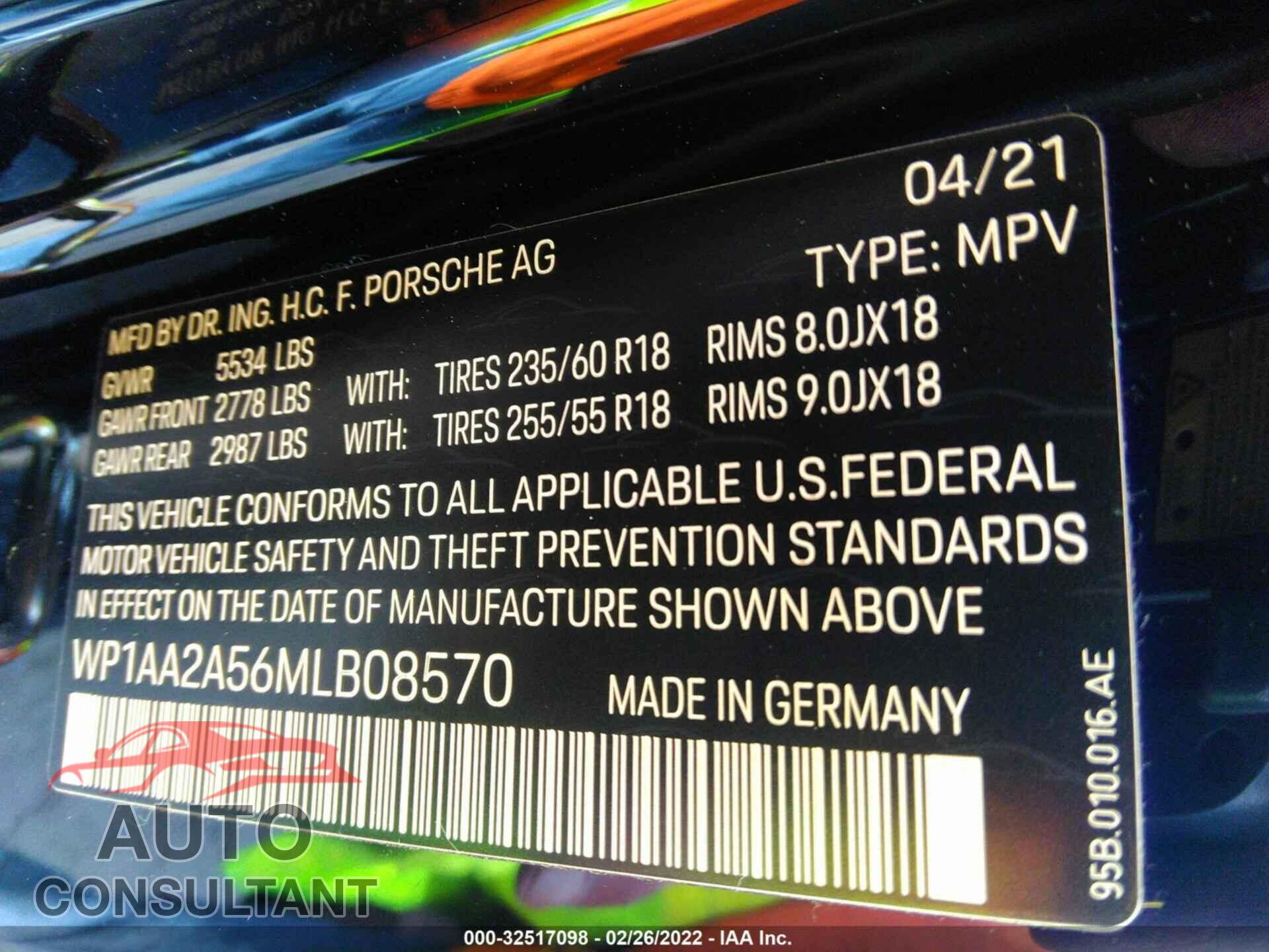 PORSCHE MACAN 2021 - WP1AA2A56MLB08570
