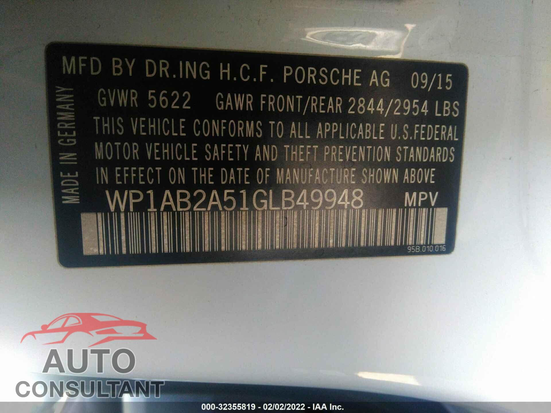 PORSCHE MACAN 2016 - WP1AB2A51GLB49948