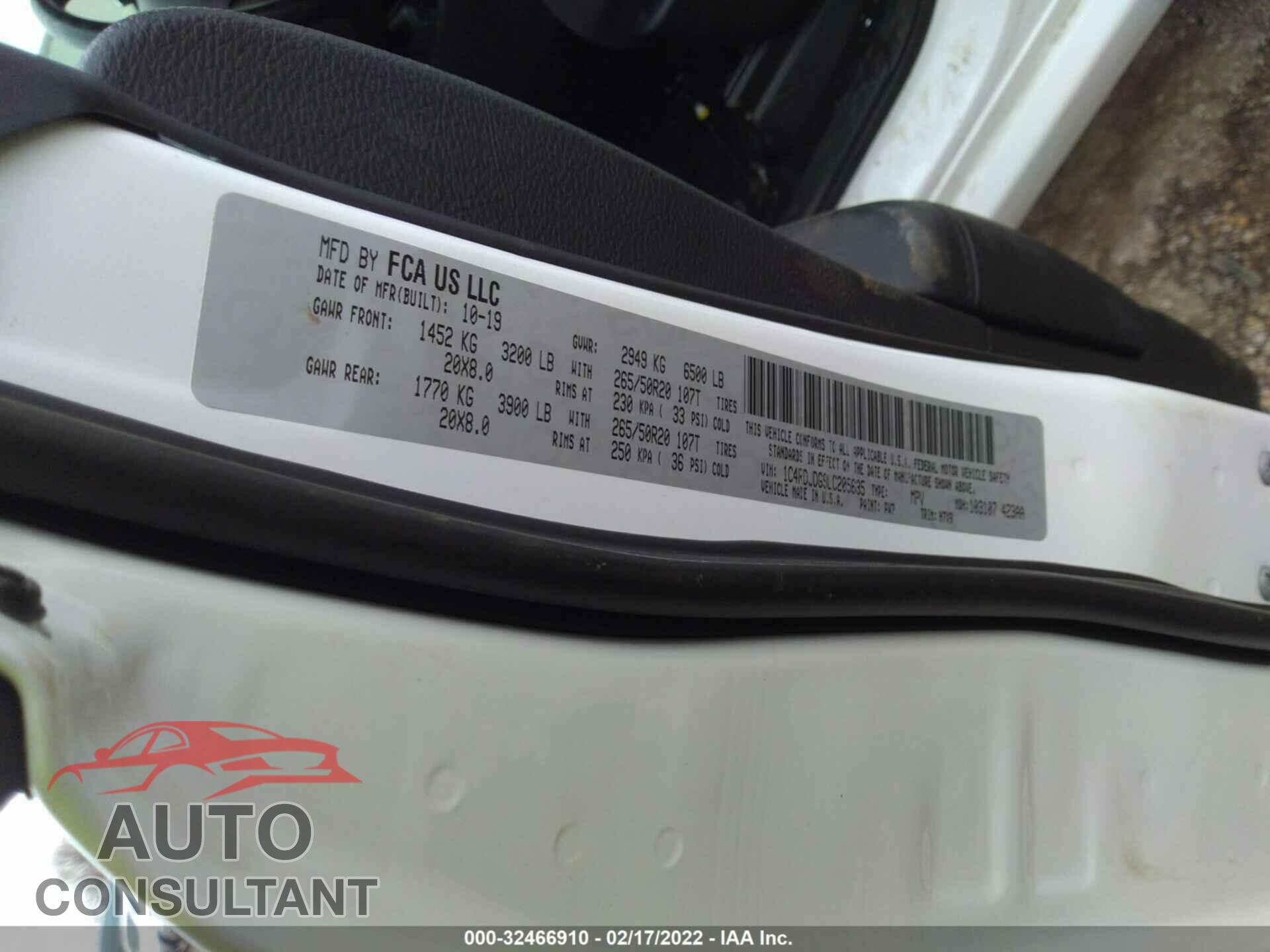 DODGE DURANGO 2020 - 1C4RDJDG9LC205635