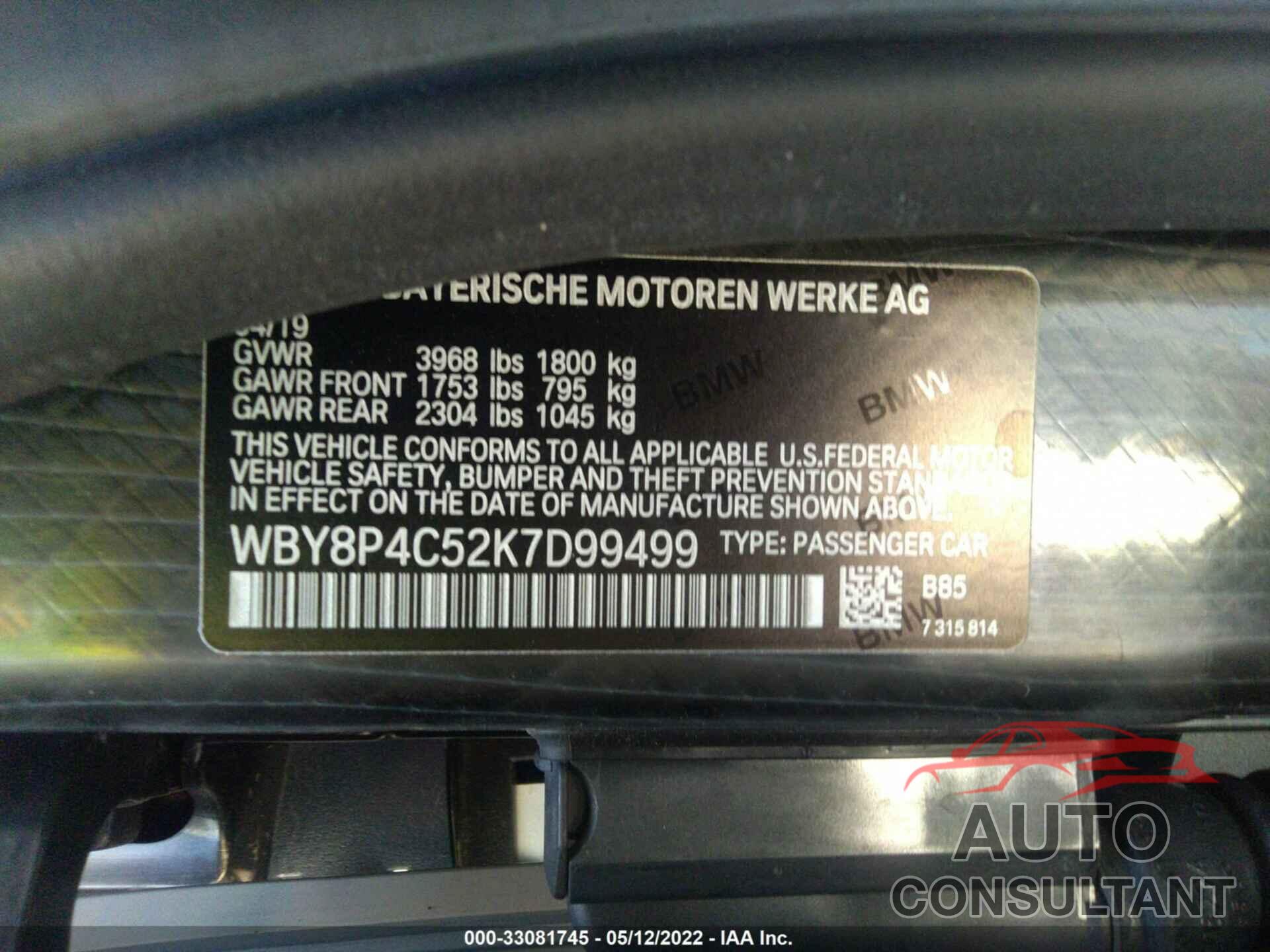 BMW I3 2019 - WBY8P4C52K7D99499