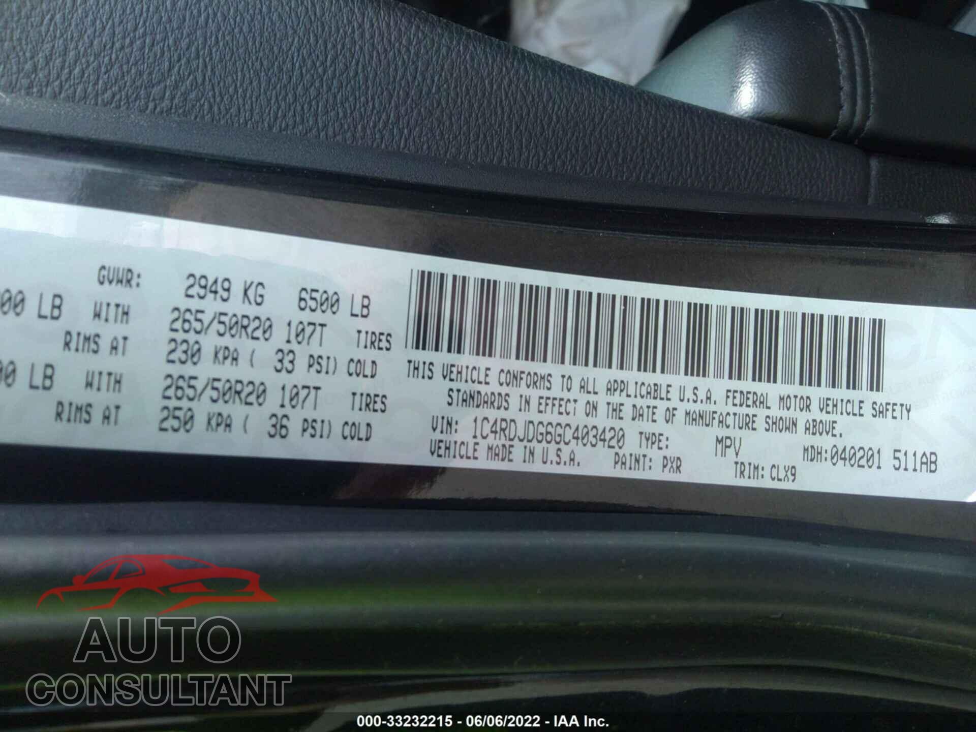 DODGE DURANGO 2016 - 1C4RDJDG6GC403420