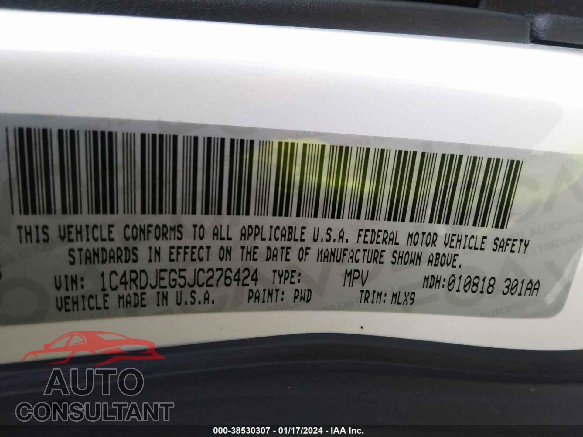 DODGE DURANGO 2018 - 1C4RDJEG5JC276424