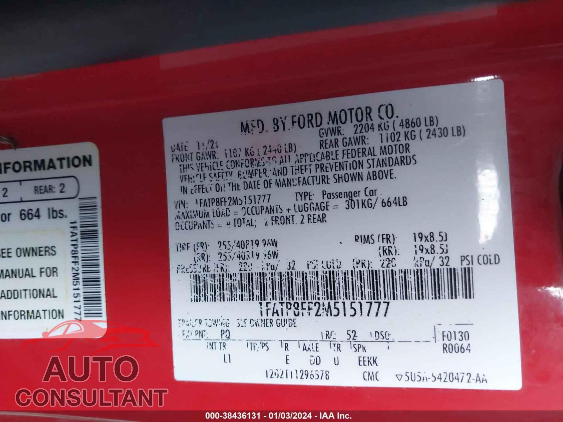 FORD MUSTANG 2021 - 1FATP8FF2M5151777