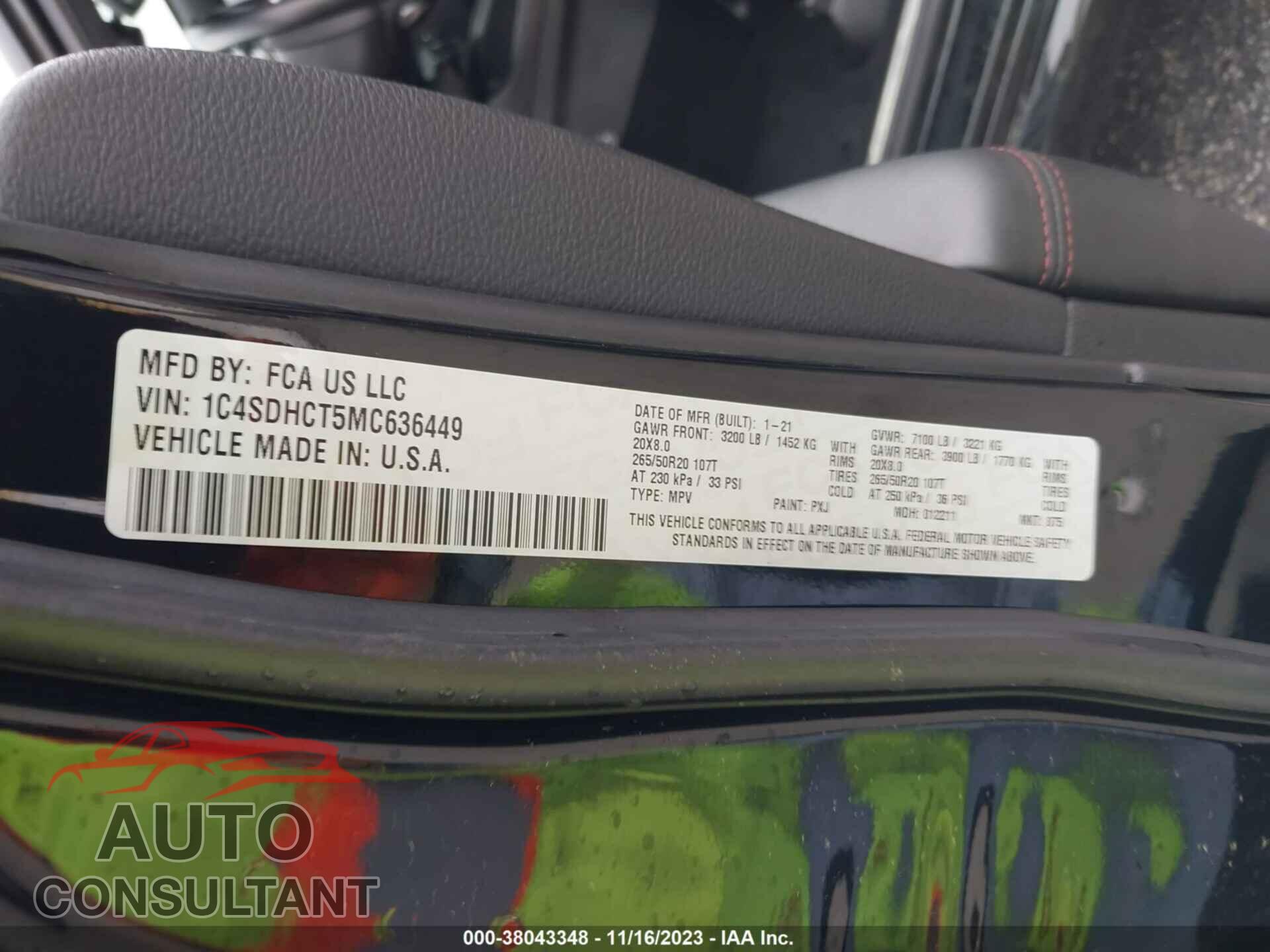 DODGE DURANGO 2021 - 1C4SDHCT5MC636449