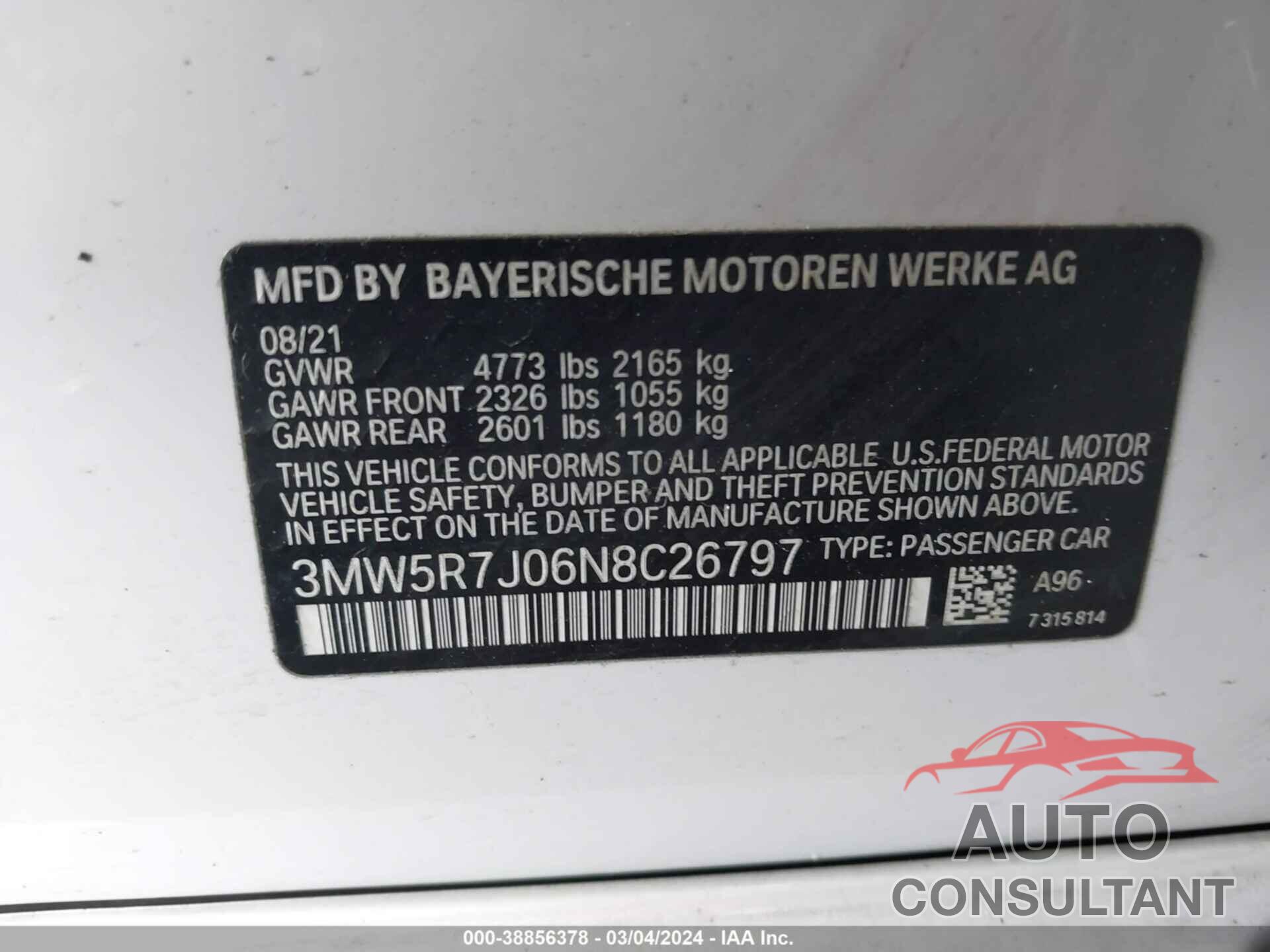 BMW 330I 2022 - 3MW5R7J06N8C26797