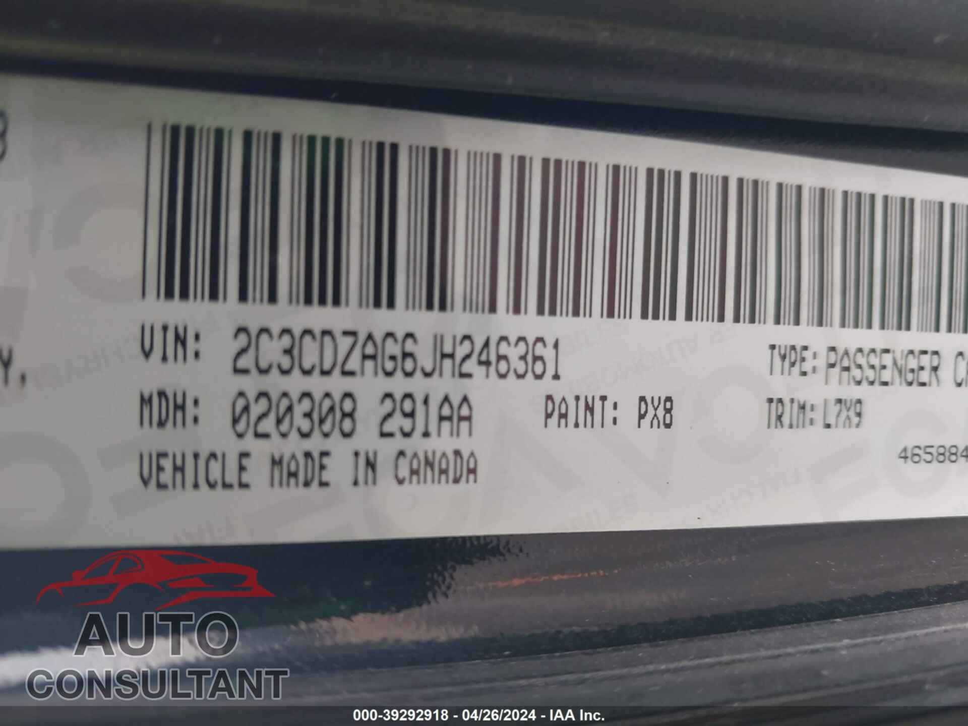 DODGE CHALLENGER 2018 - 2C3CDZAG6JH246361