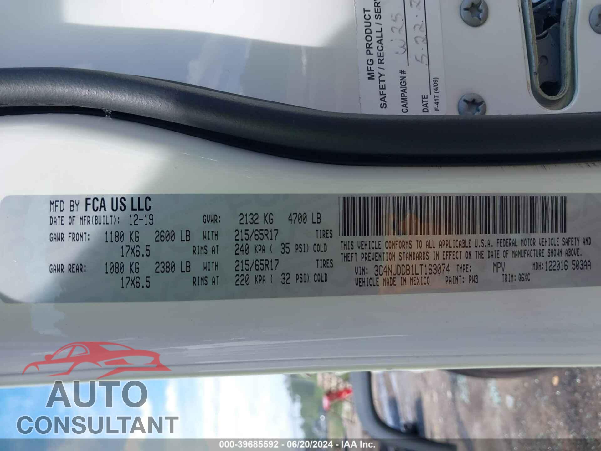 JEEP COMPASS 2020 - 3C4NJDDB1LT163074