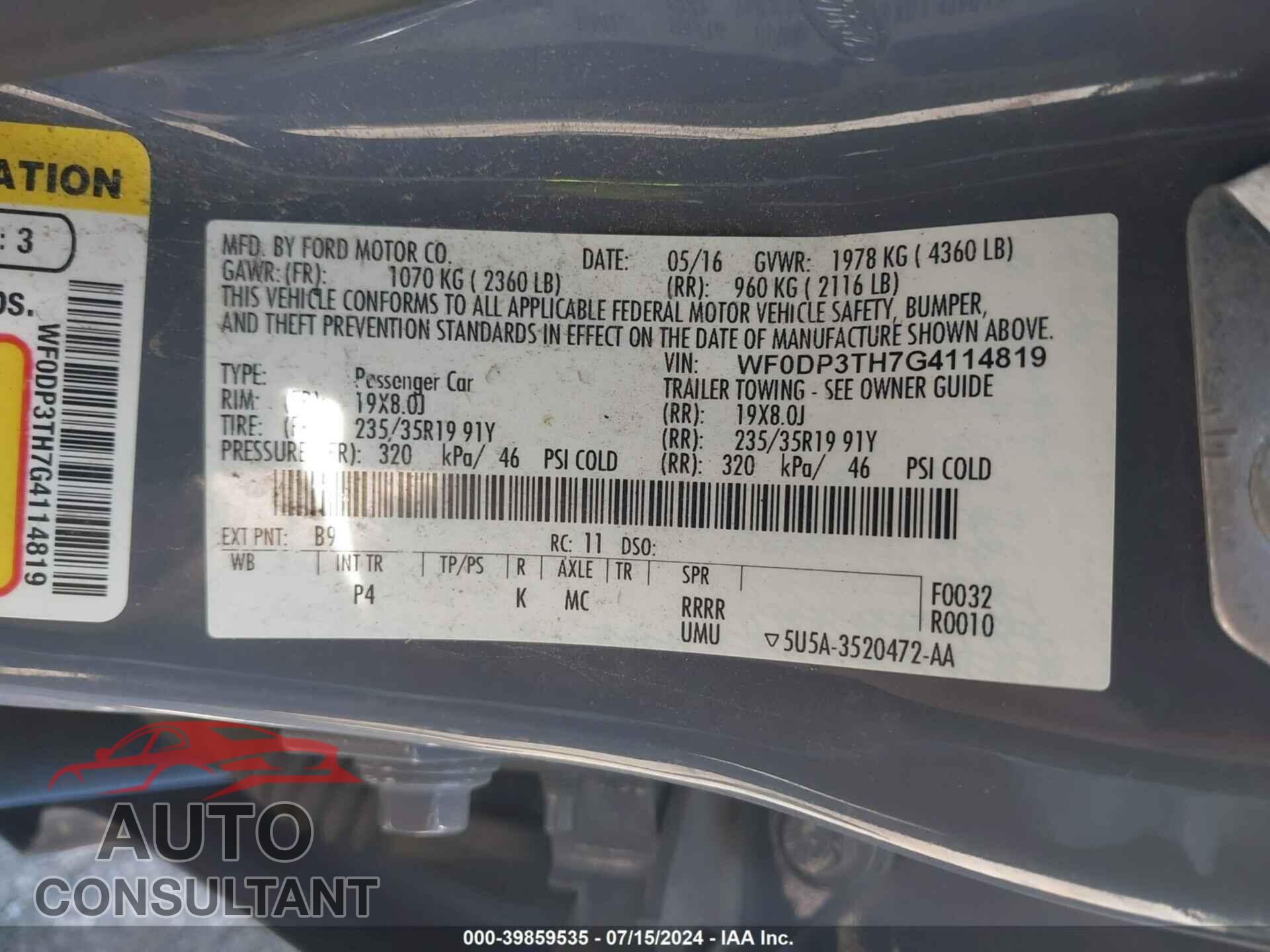 FORD FOCUS RS 2016 - WF0DP3TH7G4114819