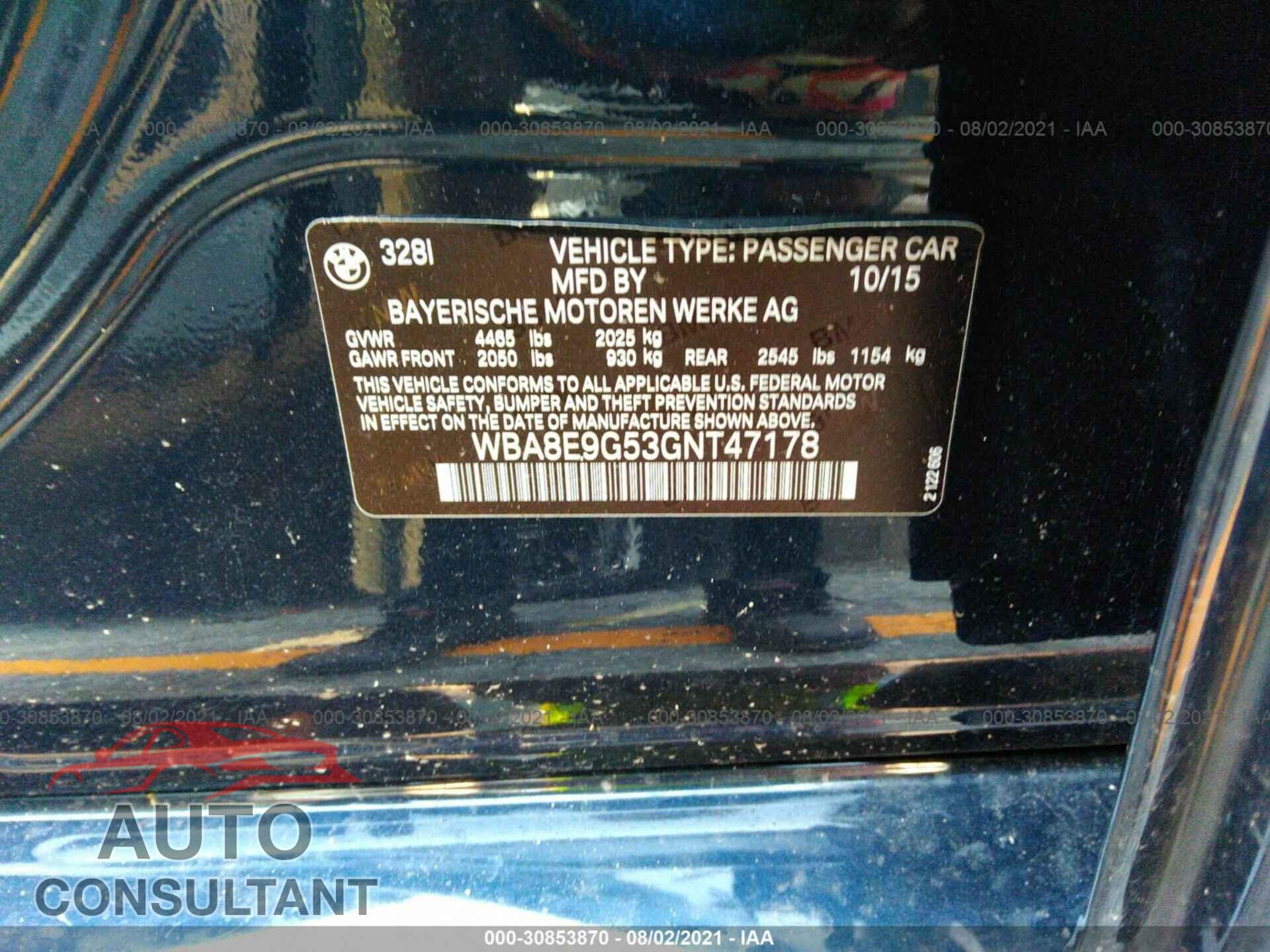 BMW 3 SERIES 2016 - WBA8E9G53GNT47178