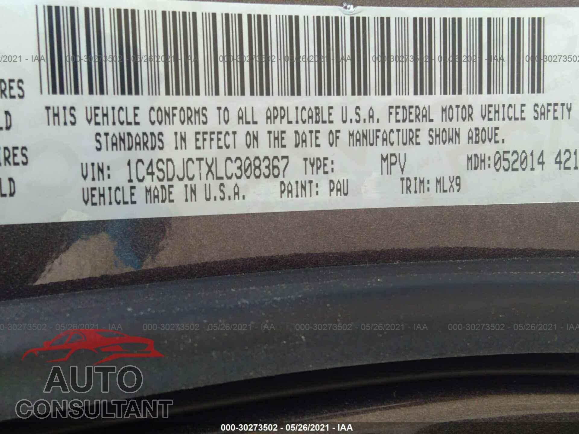 DODGE DURANGO 2020 - 1C4SDJCTXLC308367