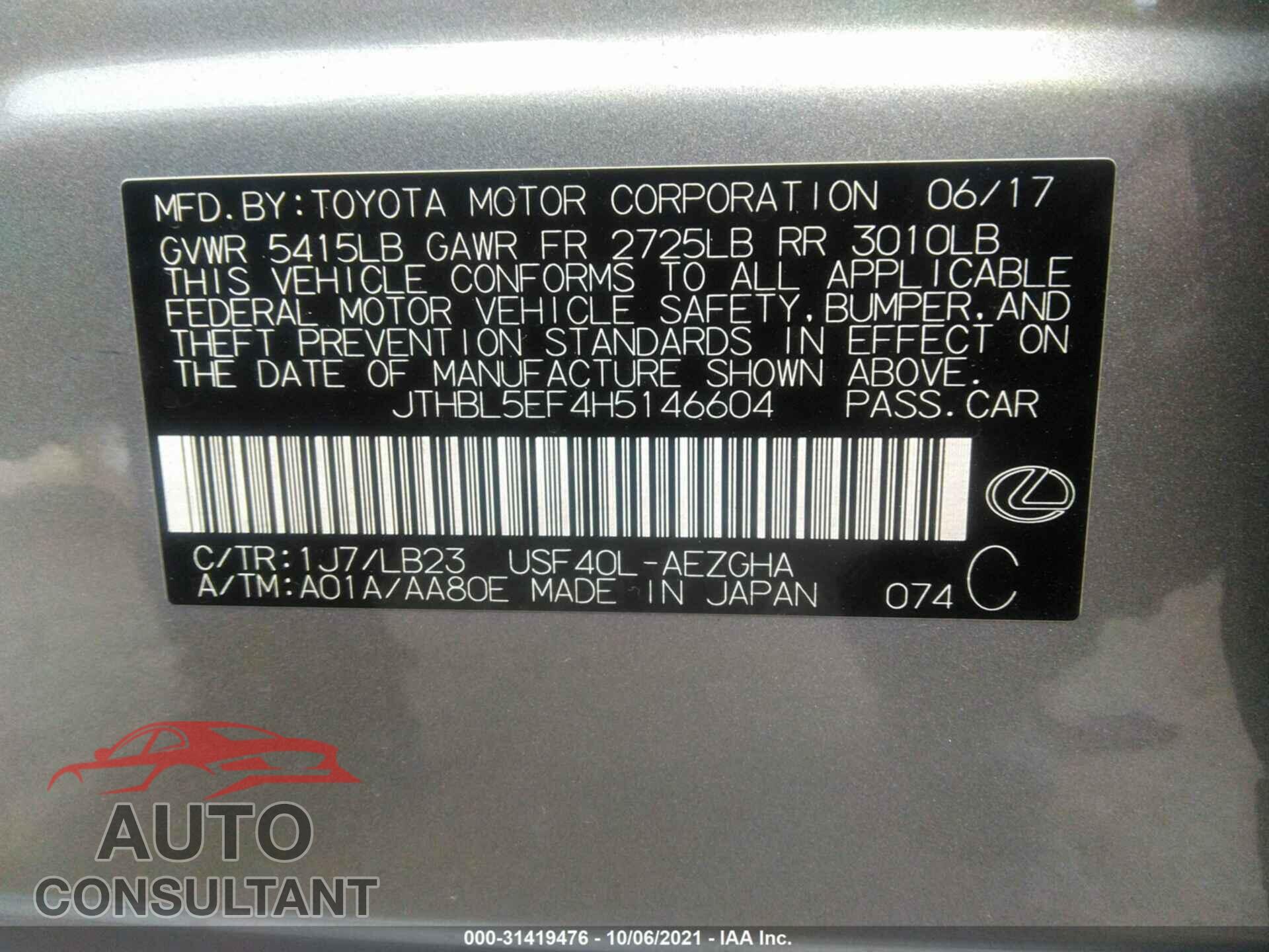 LEXUS LS 2017 - JTHBL5EF4H5146604